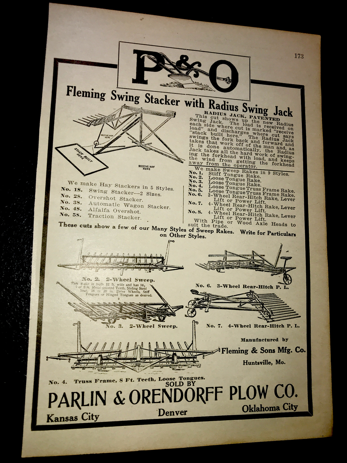 1916 Parlin & Orendorff P&O Farm Advertising – Kansas City Denver Oklahoma