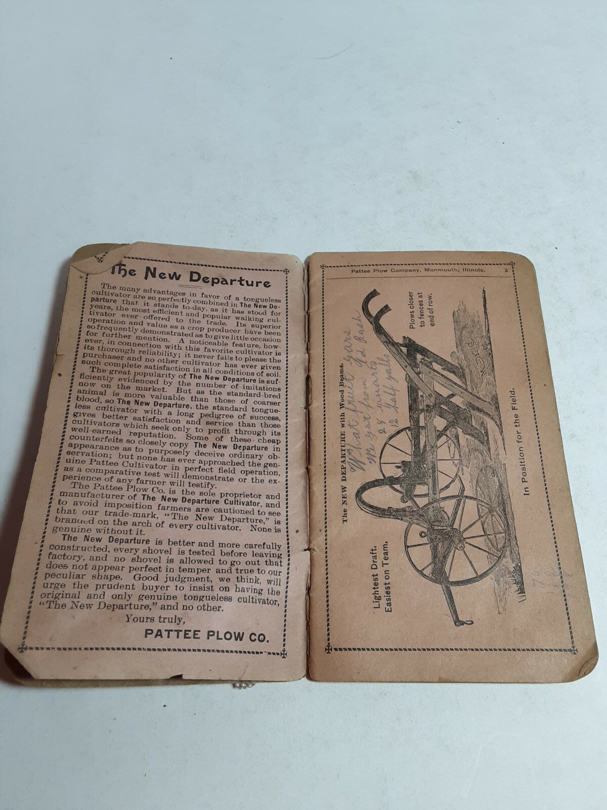 The Pattee Plow Company New Departure 2 Horse Walking Cultivator Brochure