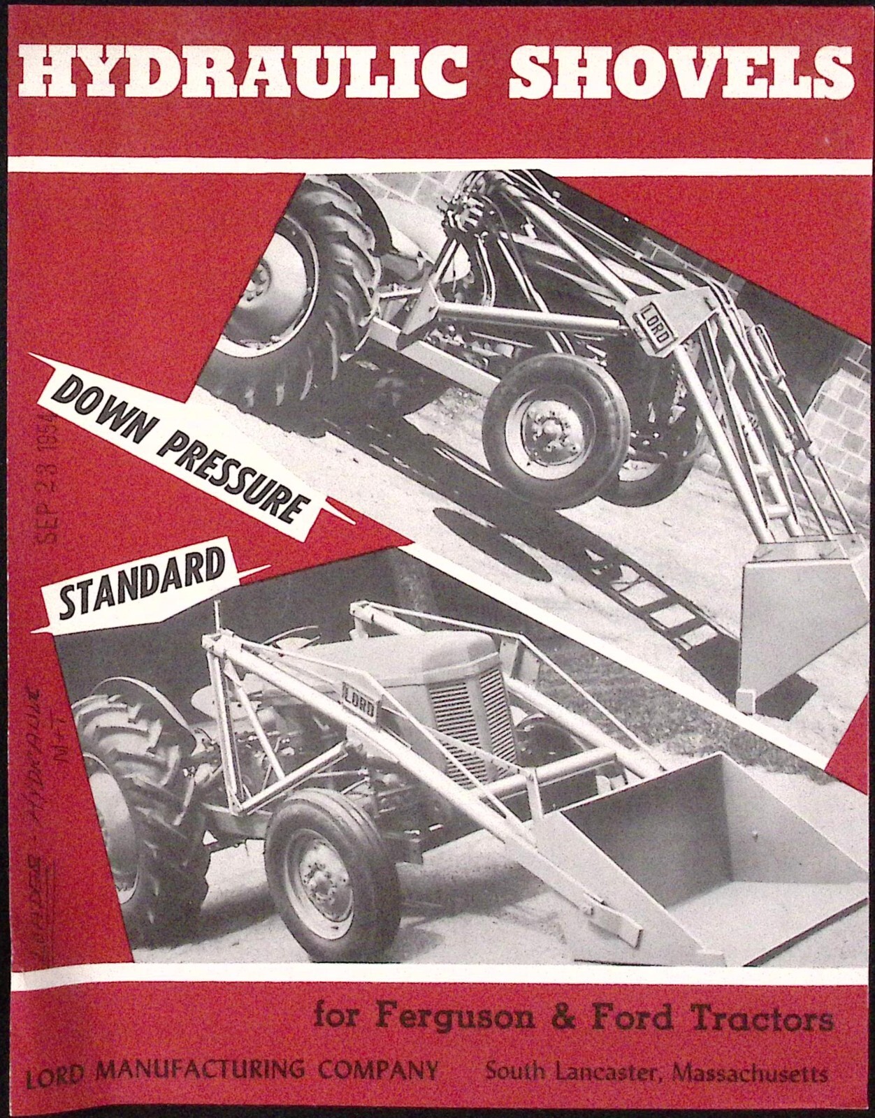 1954 Lord Mfg Co Hydraulic Shovels for Ferguson & Ford Tractors Dealer Brochure