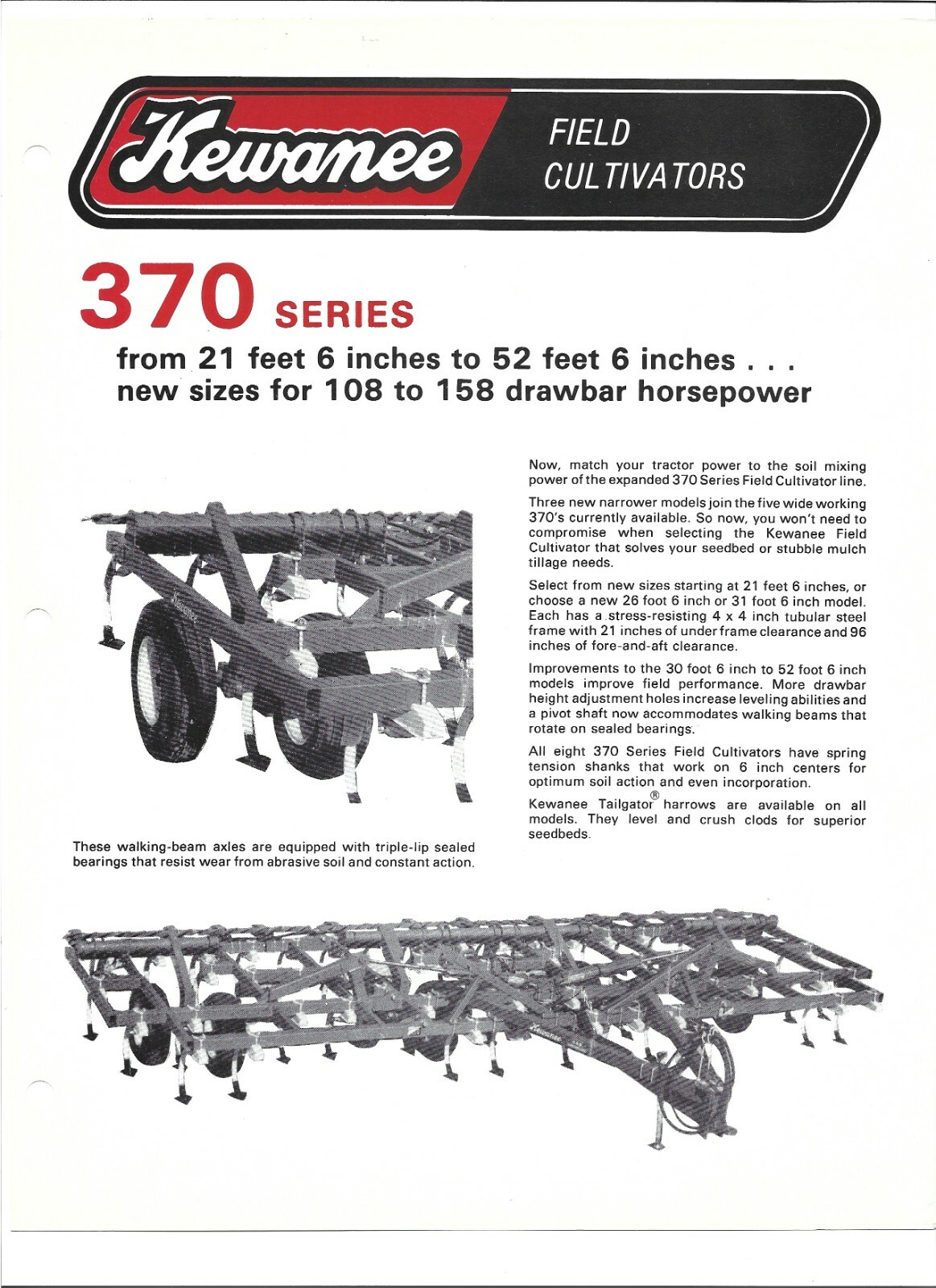 Original OEM Kewanee 372 373 374 375 Field Cultivators Spec Sheet Sales Brochure
