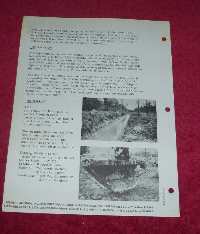 Vintage Liebherr Job Report #108 R925 Backhoe Buckhorn VA