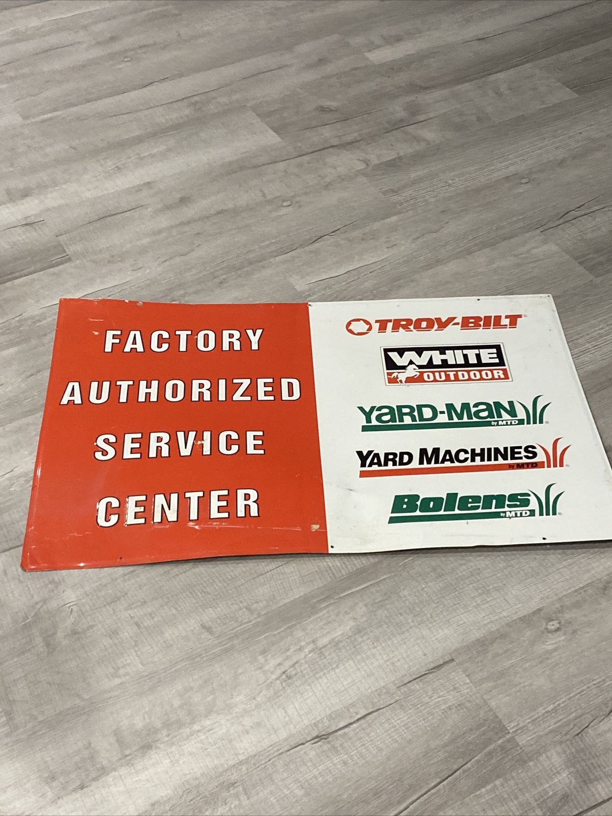 Troy Bilt Lawn & Garden Tractors Sign Embossed White Outdoors Yard Man Machines