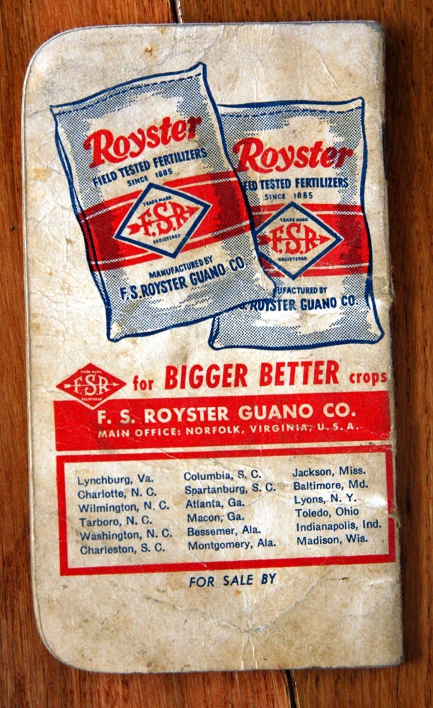 1954 1955 F.S. Royster Fertilizer Advertising Calendar Notepad Book Baltimore MD