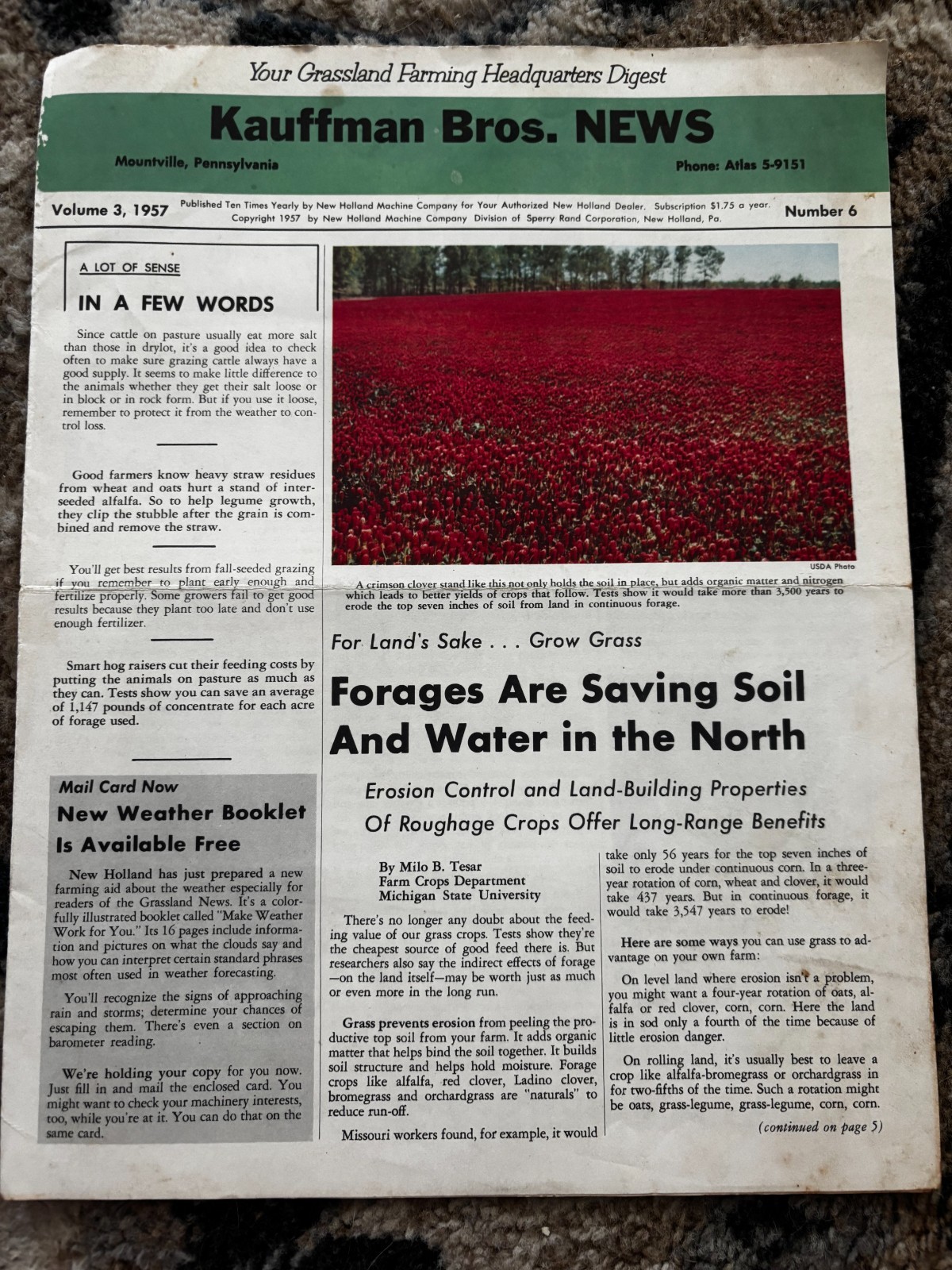 New Holland Grassland Farming Vol. 3 No. 6 1957 Brochure DCPA26