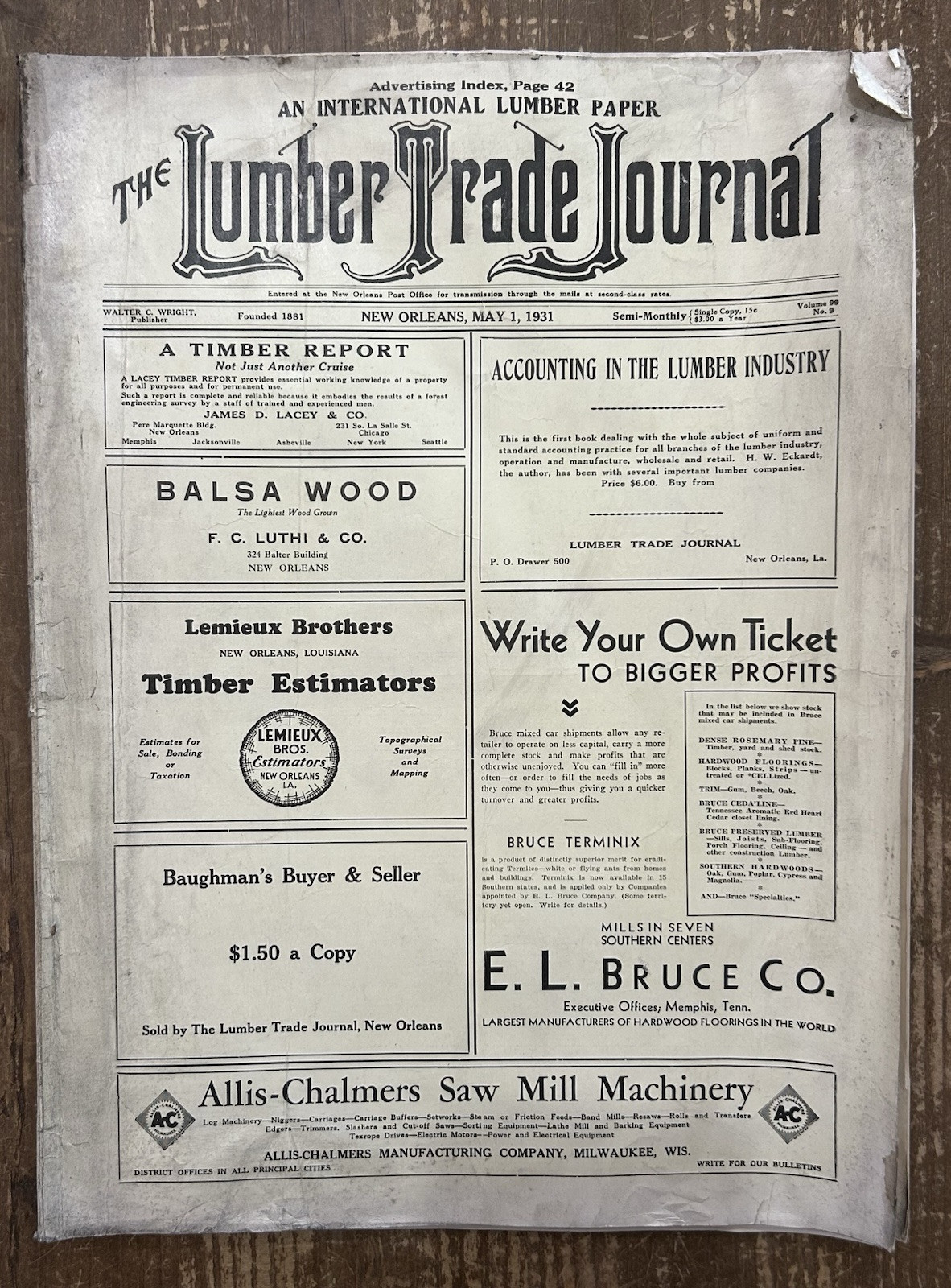 Vintage 1931 THE LUMBER TRADE JOURNAL New Orleans Logging Sawmill Industry
