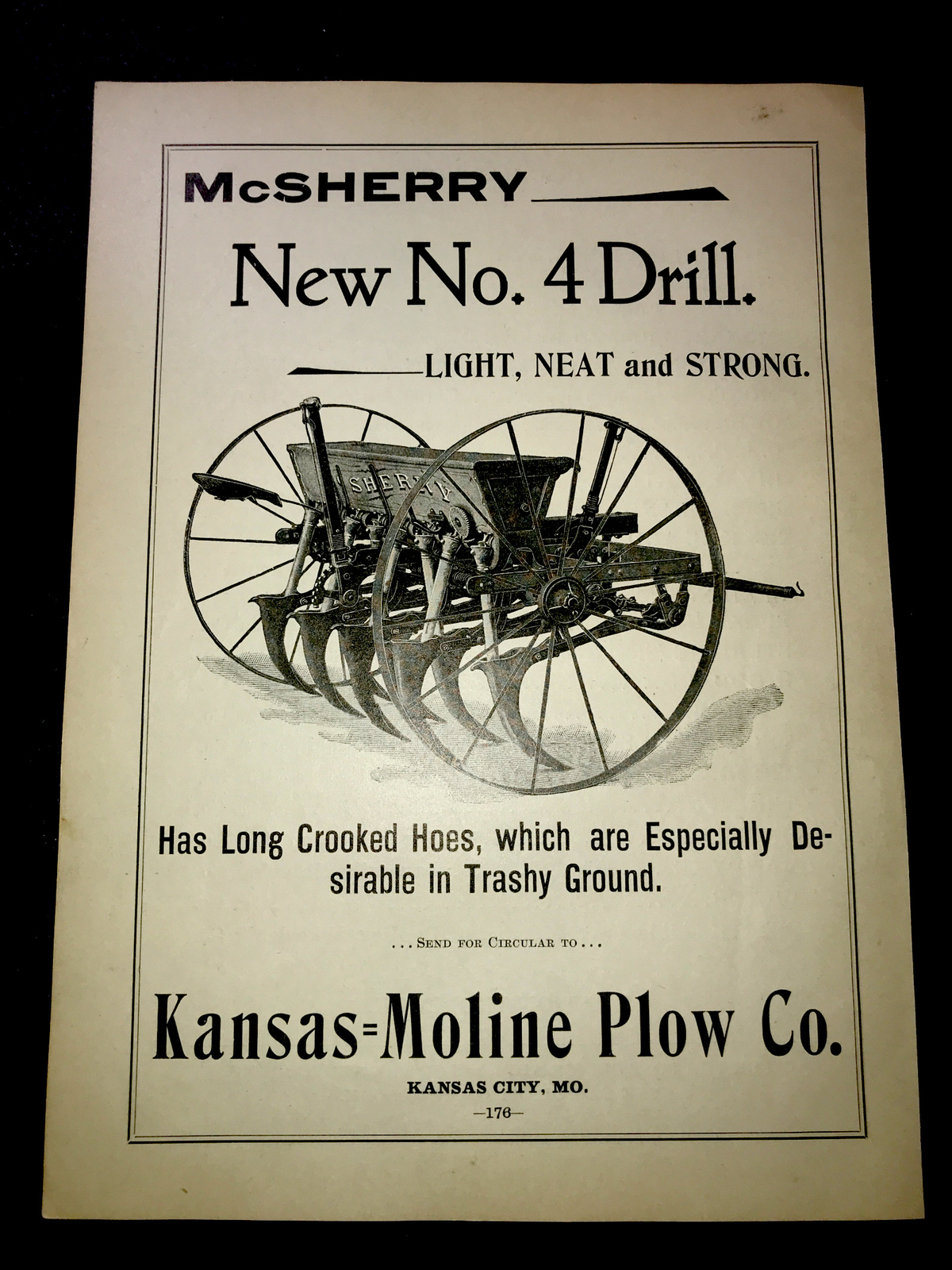 1898 McSherry Kansas Moline Plow Co. Farm Advertising – Kansas City – Missouri