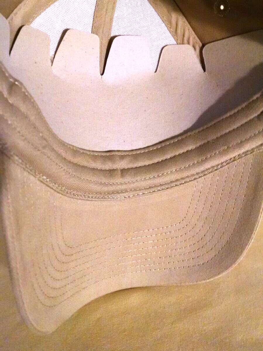 TROY-BILT HAT NEW BEIGE TAN RED LETTERING ADJ CLOTH STRAP WINTER BASEBALL CAP.