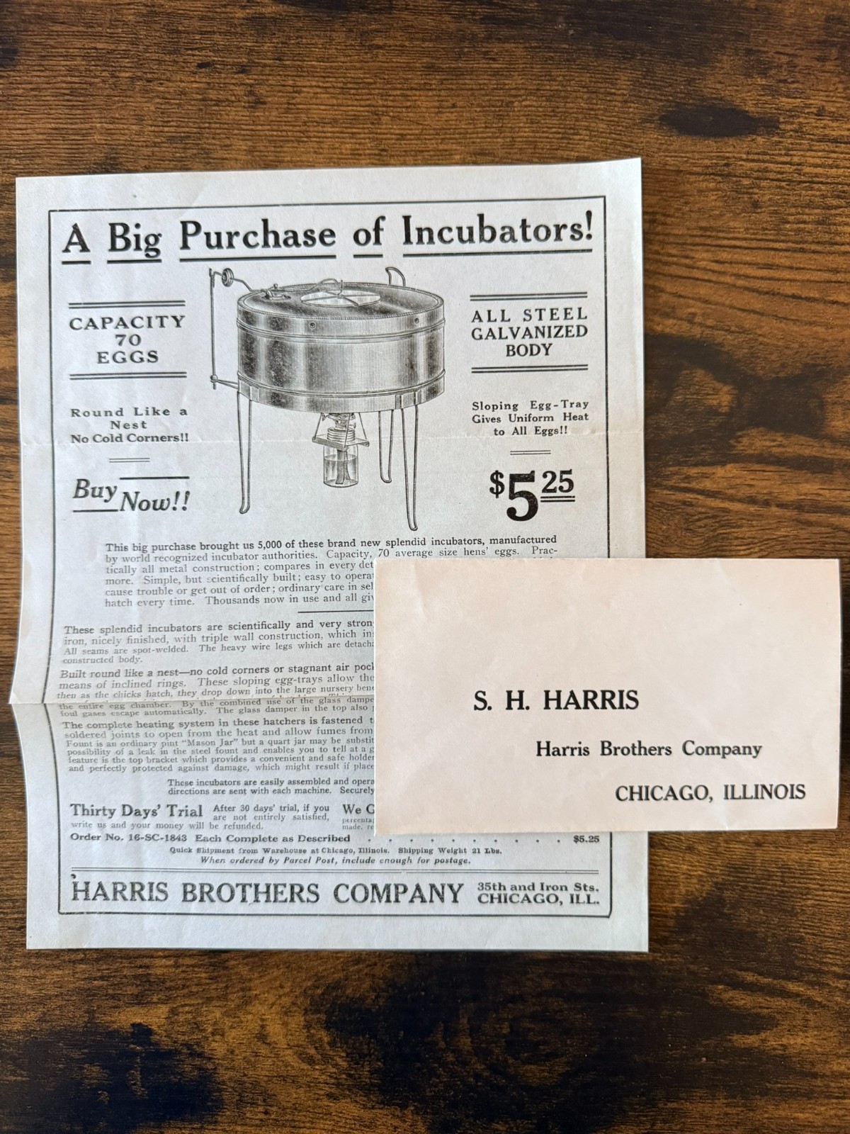 Antique Harris Brothers Incubator Ad Flyer w/ Envelope Chicago c.1900s
