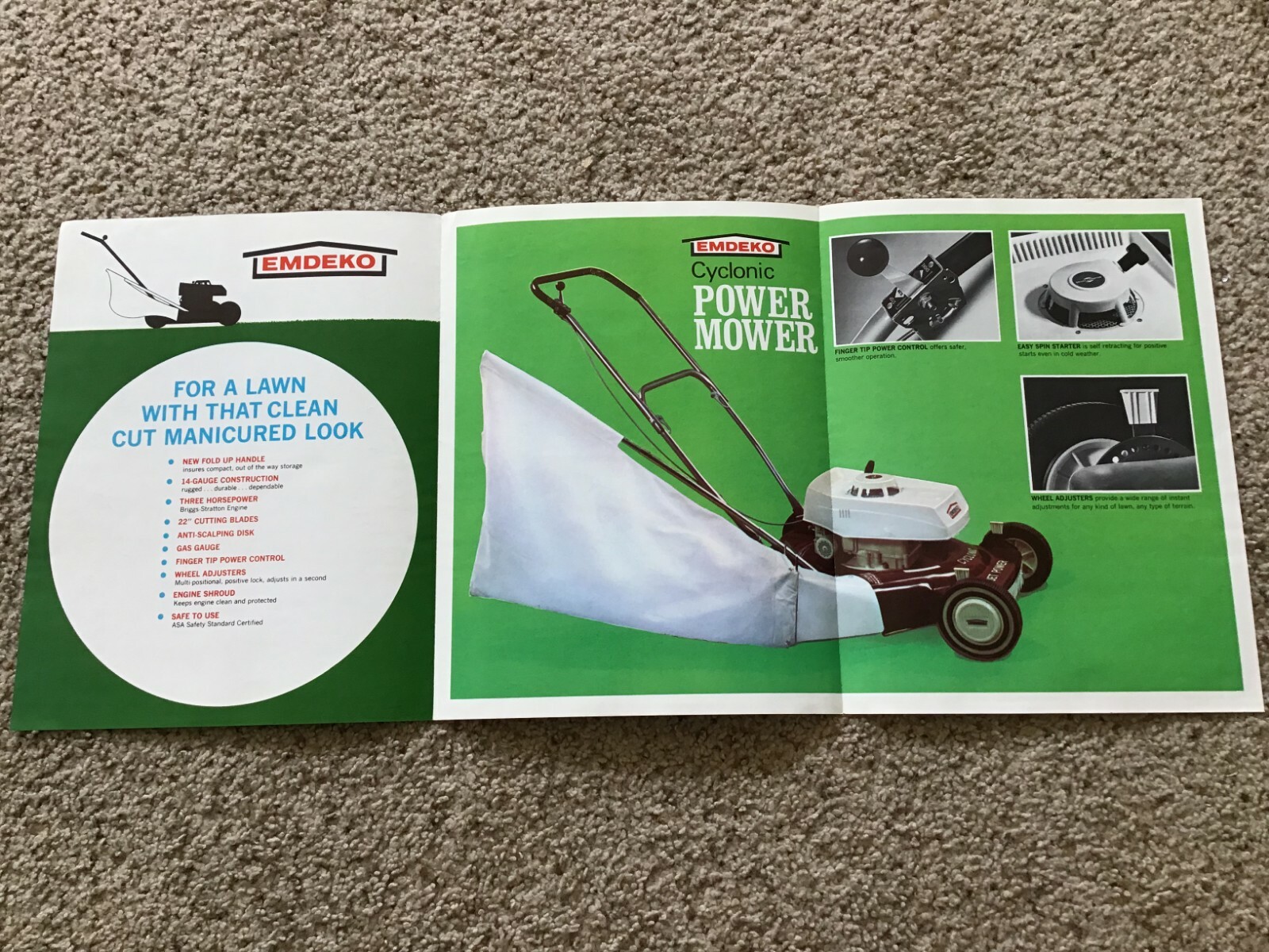 1970s Emdeko lawn care mowers, original sales literature.