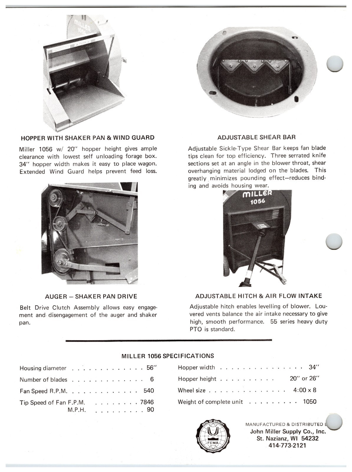 Miller Forage Blower Model 1056 – Original Print Ad Brochure *1980s*