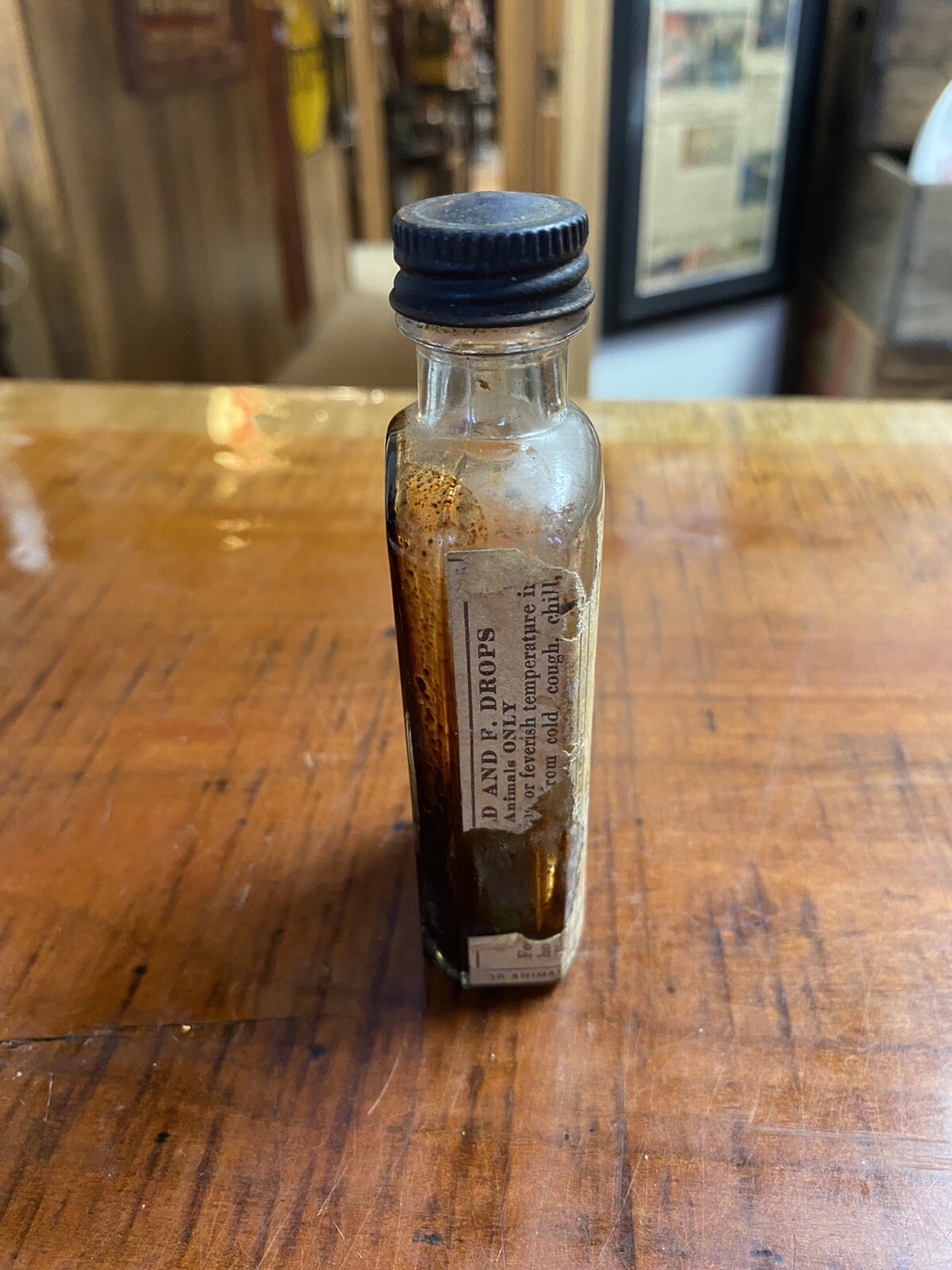 Vintage A.C. Daniels C.C.&F. Drops For Horses And Cattle Glass Bottle With Label