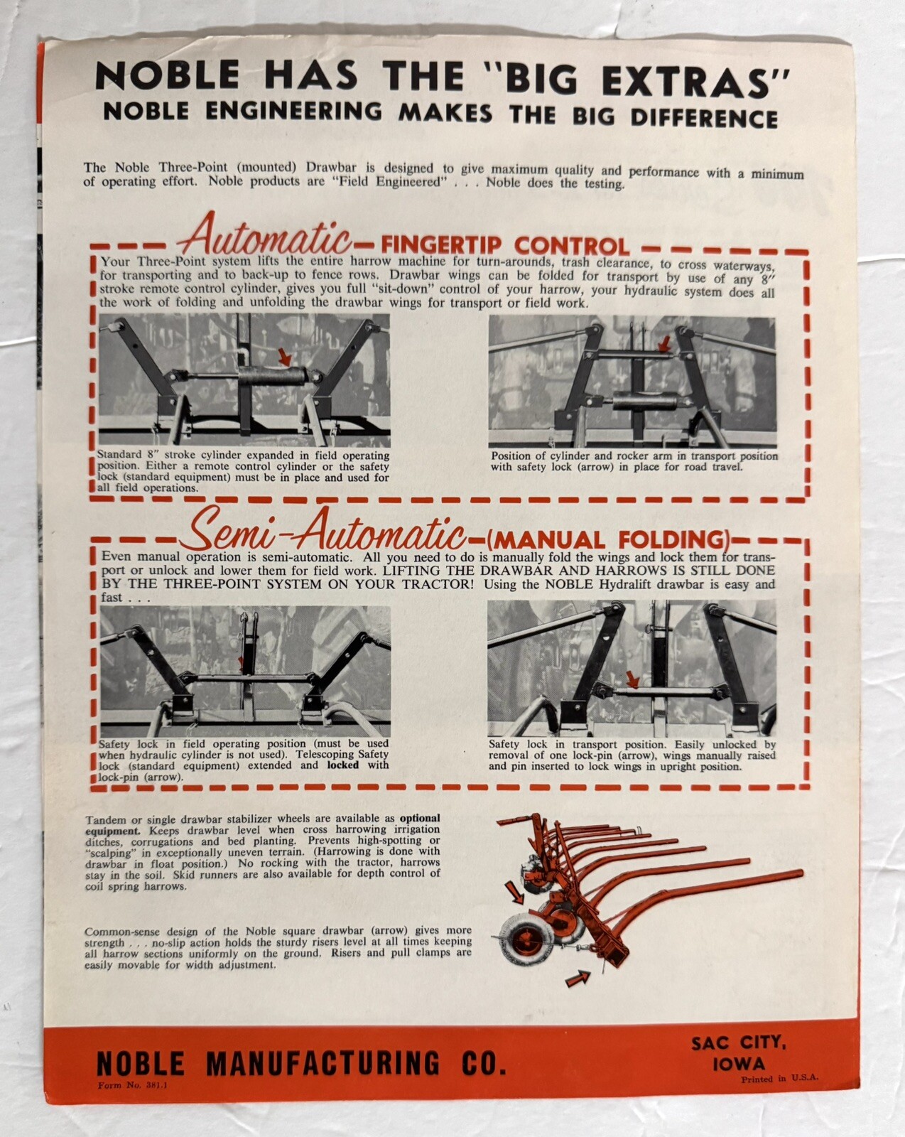 Vintage Noble Manufacturing Three Point Drawbar Sales Brochure Farm Tools