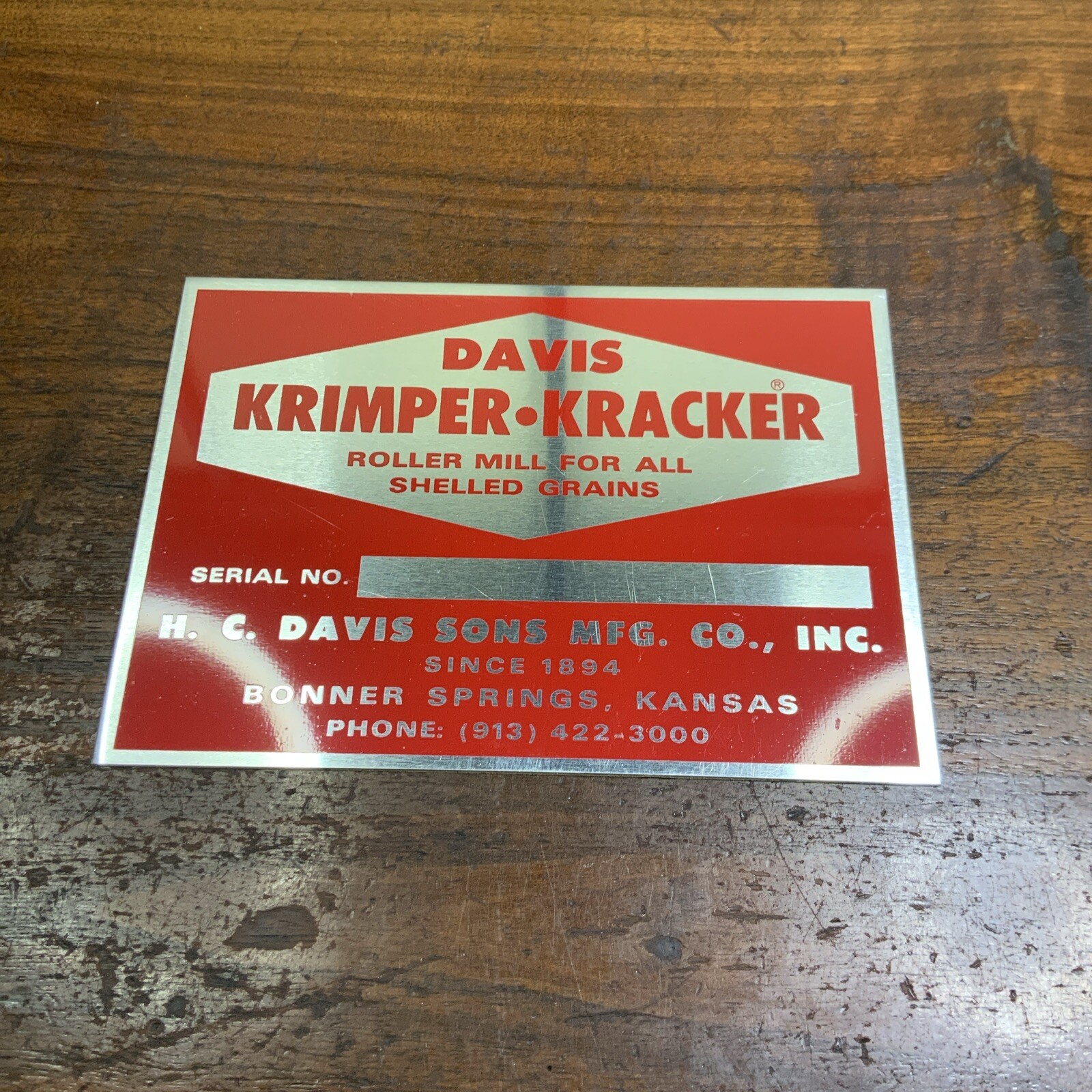 Davis Krimper Kracker Grain Mill H.C. Davis And Sons MFG Kansas Equipment Plate