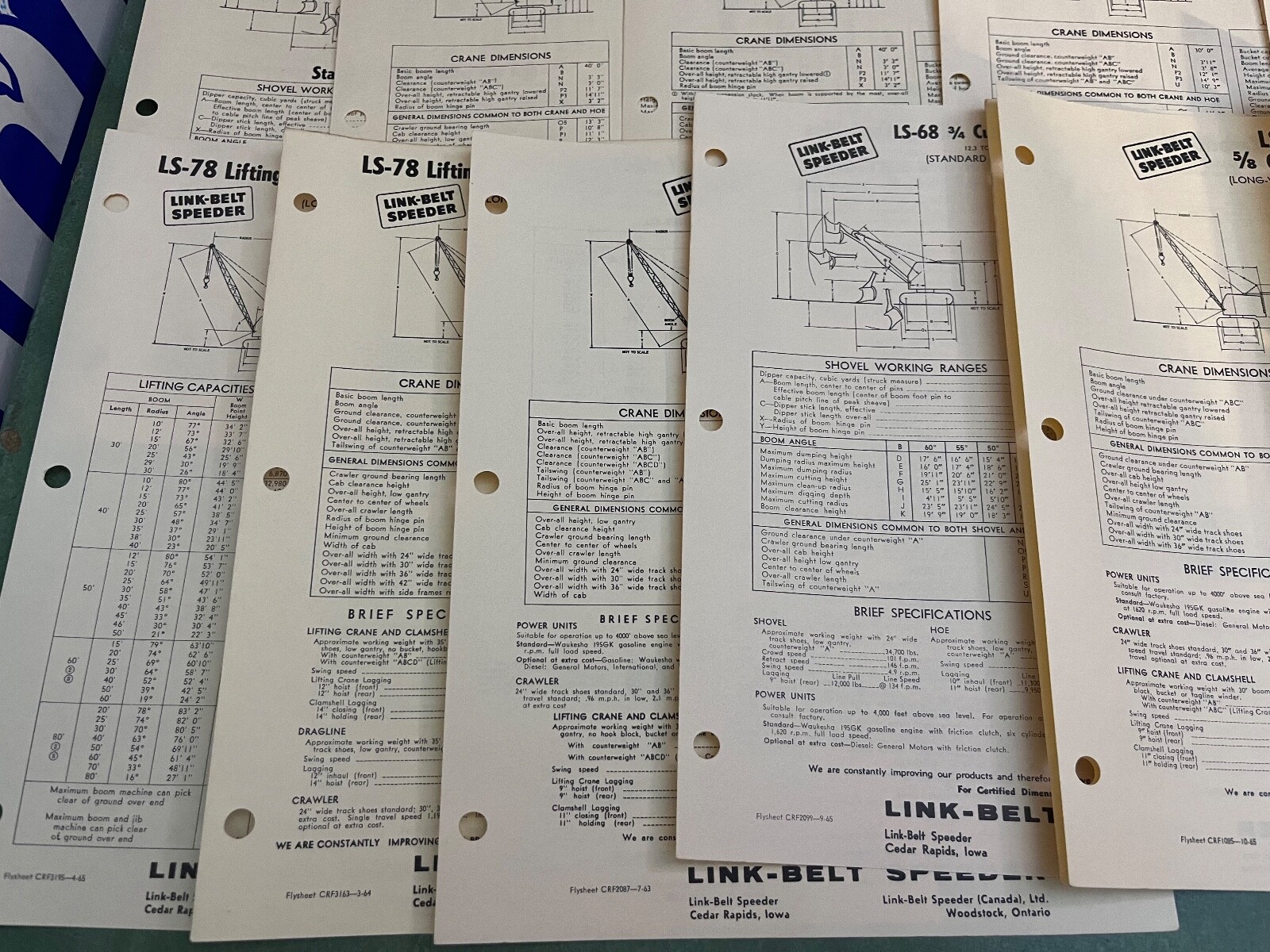 Link Belt Speeder Fly Sheet & Rating Sheets Lot 56 Pieces
