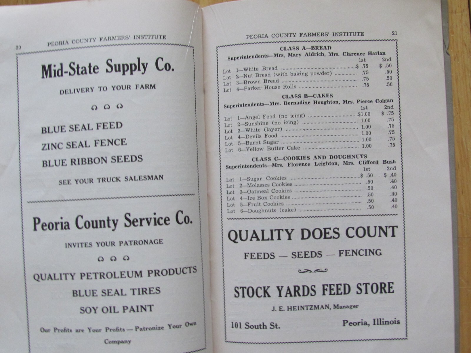 1941 SHOW PROGRAM BOOK PEORIA COUNTY FARM INSTITUTE DUNLAP IL LOCAL ADVERTISING