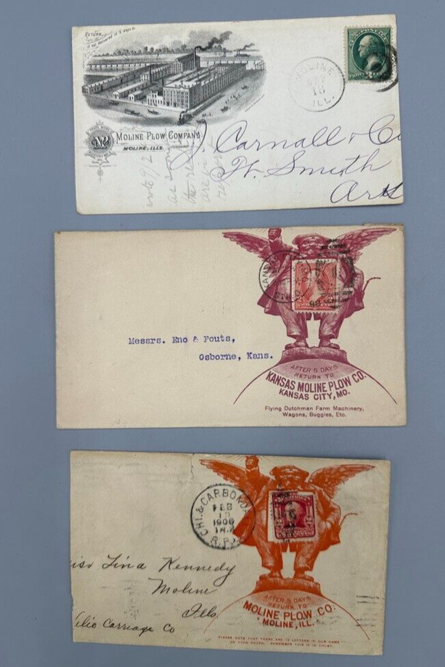 1880 – 1906 MOLINE PLOW Illustrated Postal Covers FARM Advertising Envelope