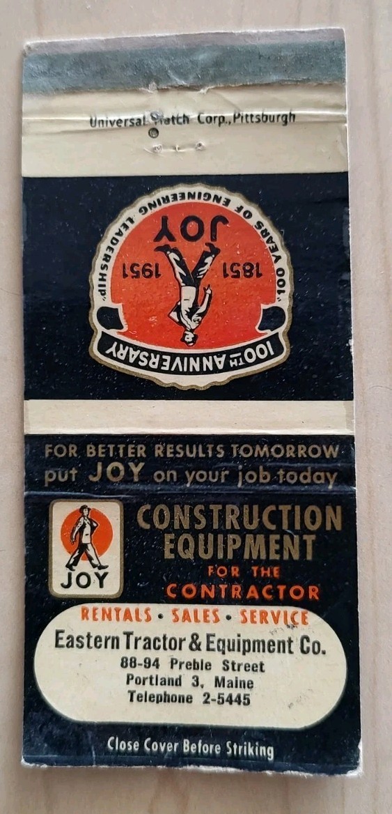 100th Anniversary 1951 Eastern Tractor Equipment Portland Maine Matchbook Cover