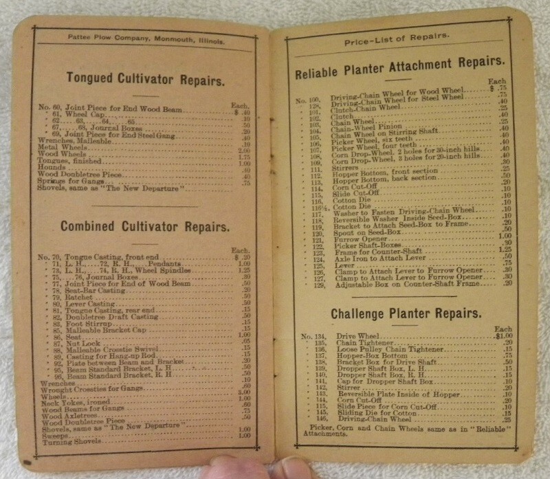 1890 New Departure Two Horse Cultivator, Pattee Plow Co., Monmouth IL Booklet