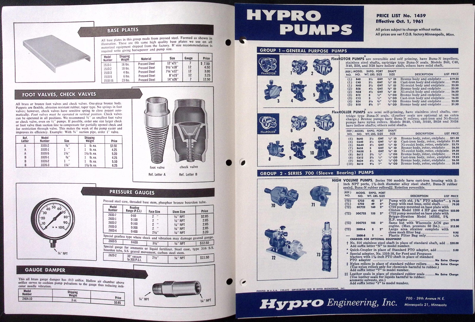 1962 Hypro Pumps Condensed Catalog Electric Engine Driven Water System Tire Fill