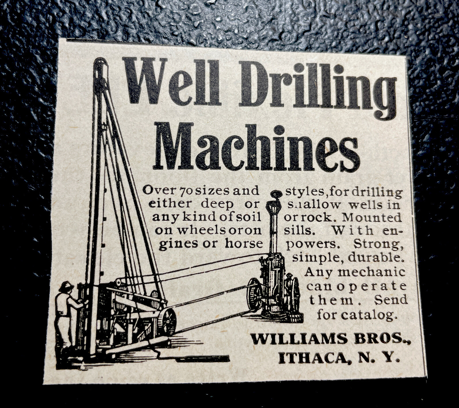 ORIGINAL 1907 Williams Bros. Well Drilling Farm Advertising – Ithaca – New York
