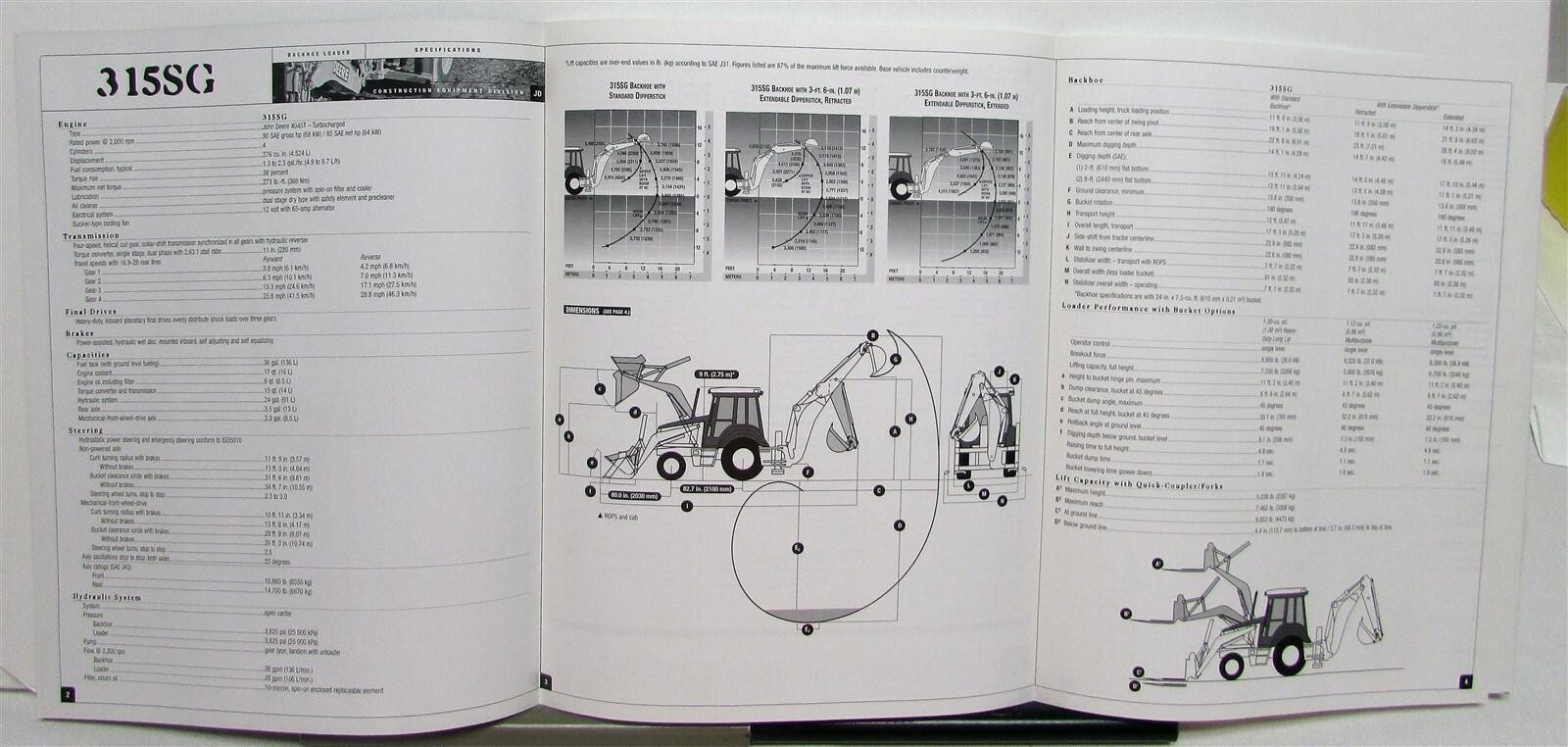 2001 John Deere 315SG Backhoe Specifications Construction Sales Brochure
