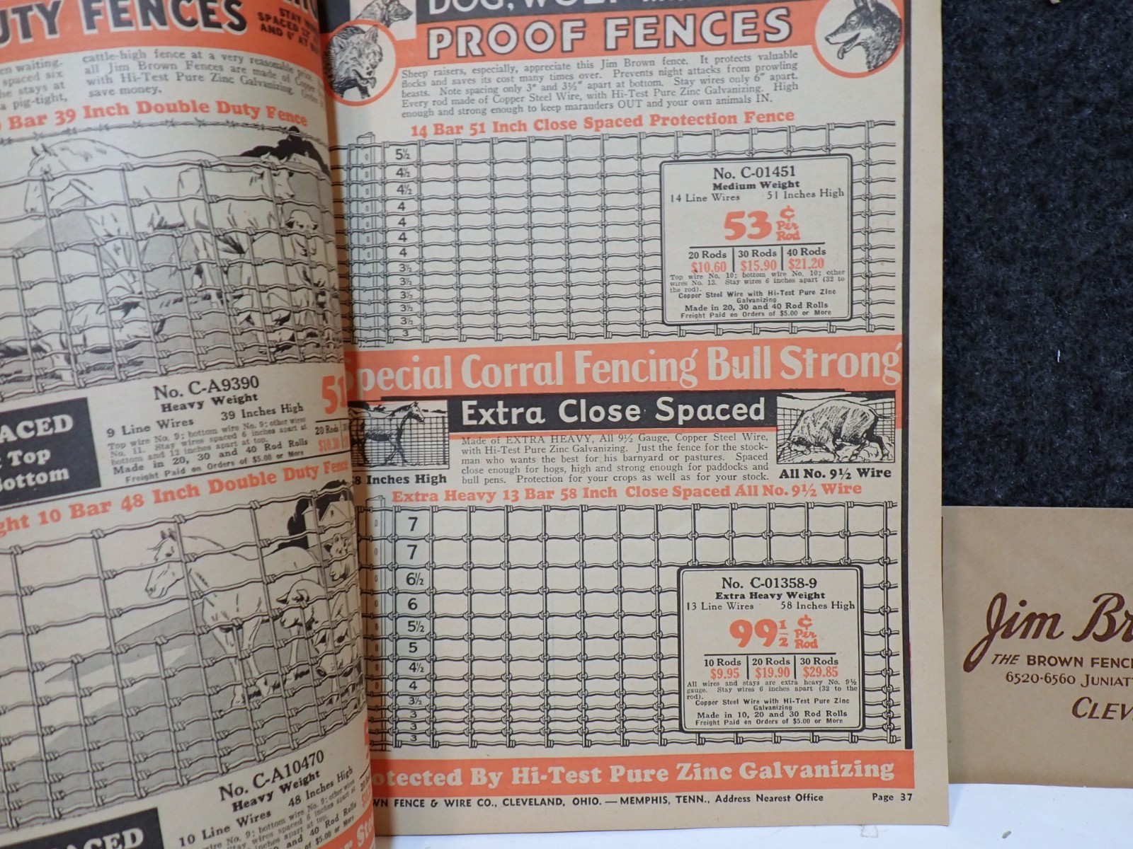 1937 JIM BROWN&rsquo;S FENCE & BARB WIRE PAINT HORSE HARNESS STOVE FARMING CATALOG