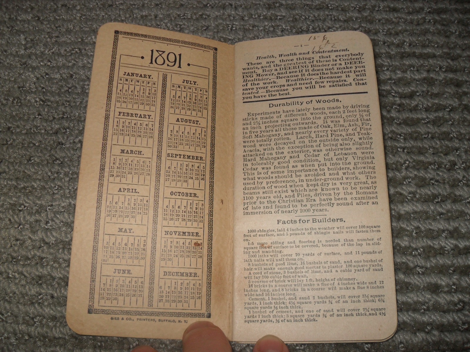 Vtg 1891 Pocket Booklet W. Deering Grain Grass + 1906 Chicago Fertilizer Ad Info