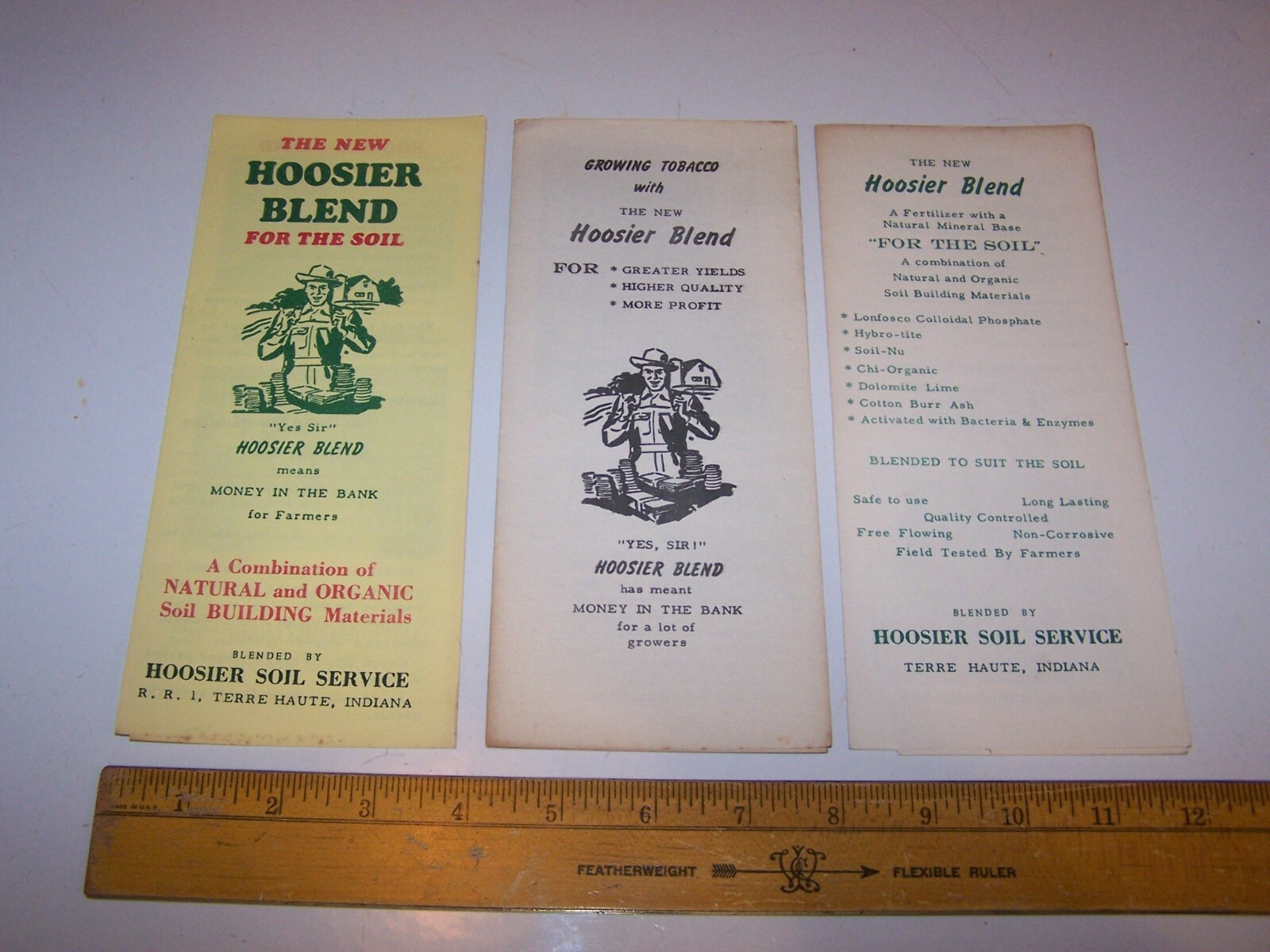 3 Vintage HOOSIER BLEND / SOIL SERVICE Fertilizer Brochures TERRE HAUTE INDIANA