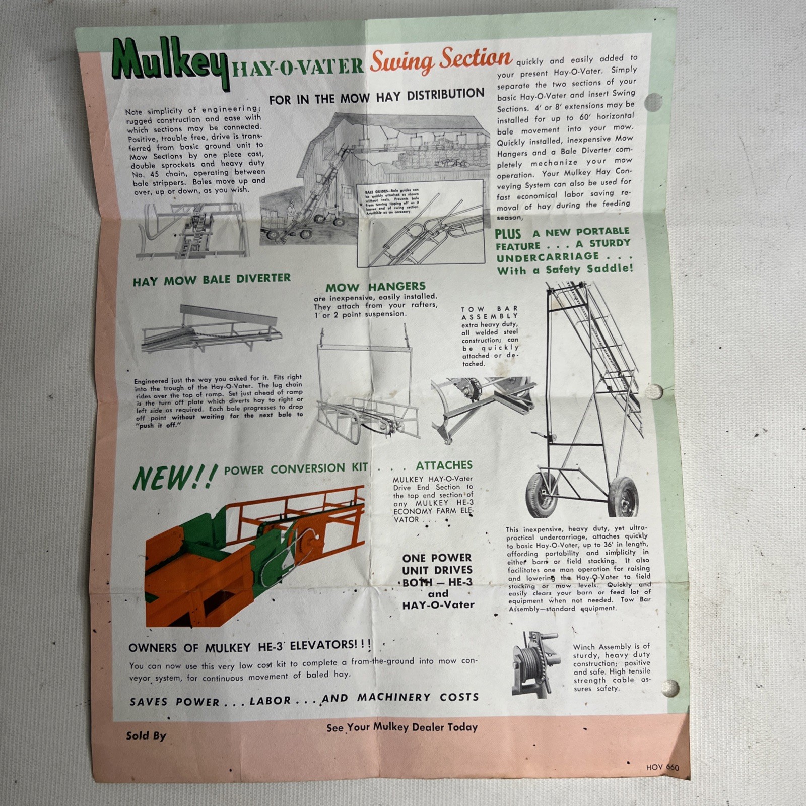 The Mulkey Hay-O-Vater 1960 Brochure 1 Page Folded Bale Elevator Vintage