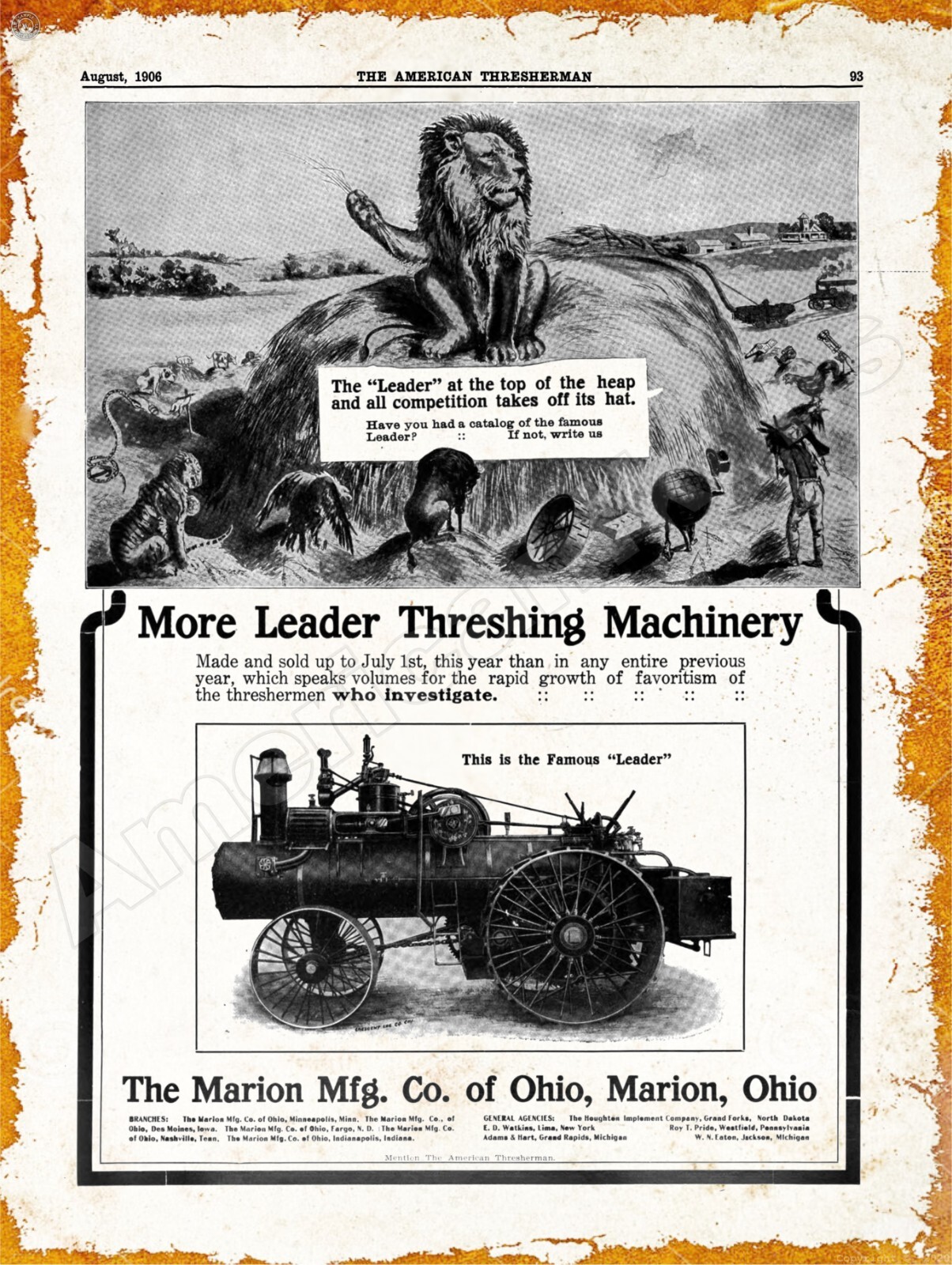 1906 Marion Leader Threshing Outfit, OhiO New Metal Sign: 12×16&Prime; Ships Free