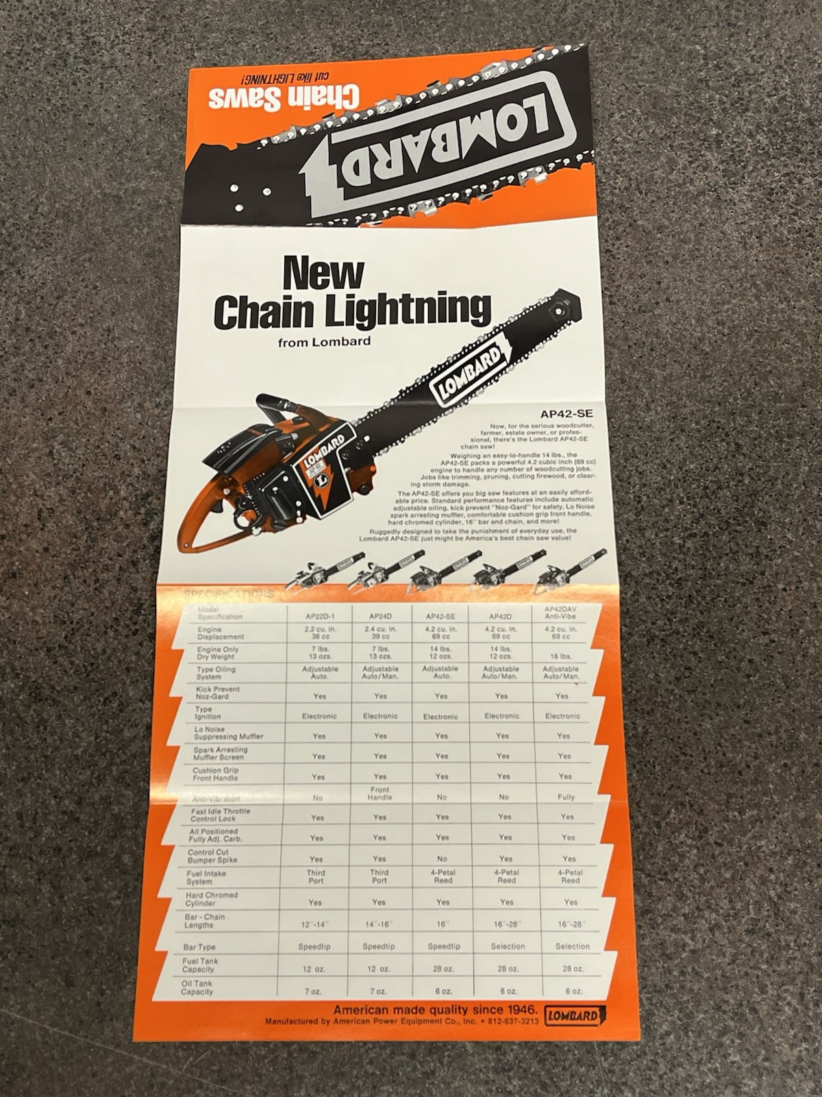 Vtg Lombard Chain Saw Brochure Models And Model Specifications 1980’s