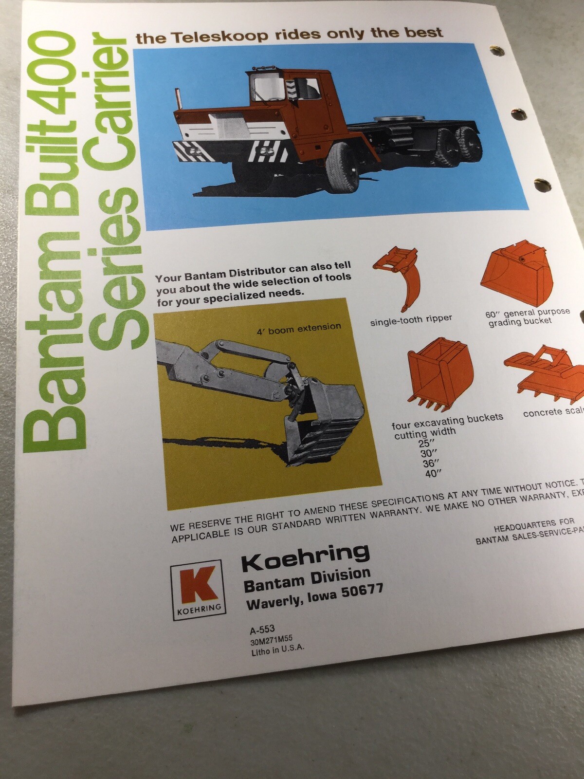 Bantam 725A Teleskoop Sales Brochure, Literature 6 Pages