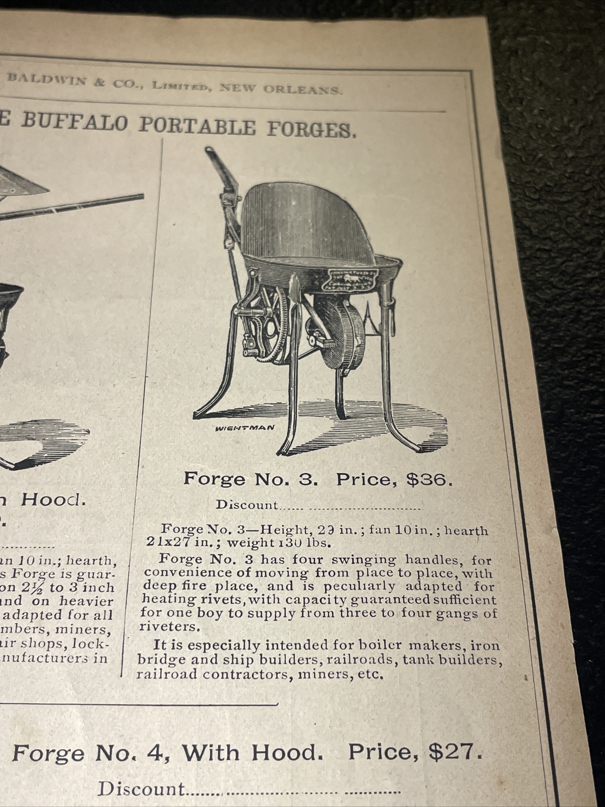 1891 Baldwin – Blacksmith Buffalo Forge – Farm Advertising – New Orleans