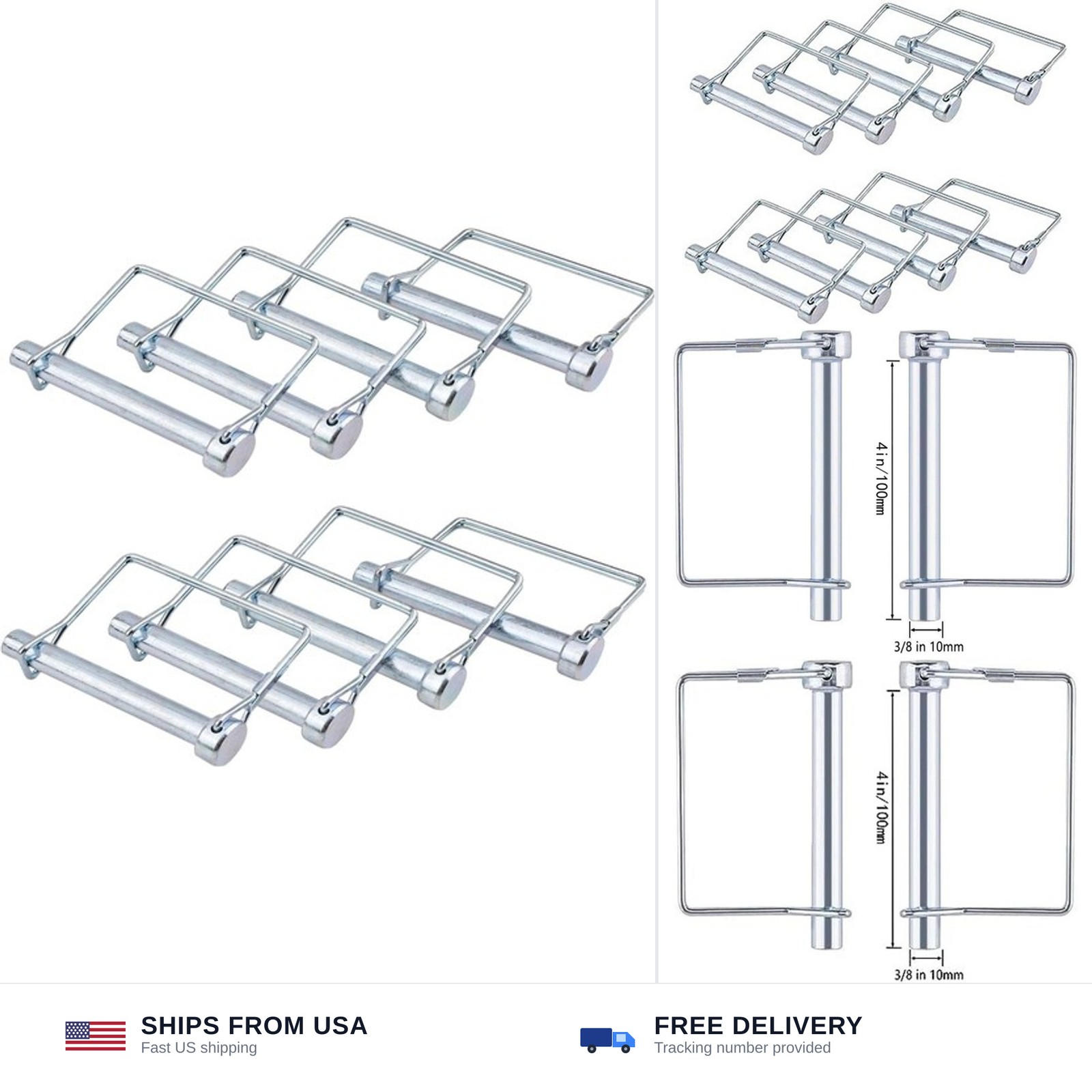8 Pack Trailer Coupler Pin 3/8x4in Towing Hitch Pin Heavy Duty Wire Lock Pin …
