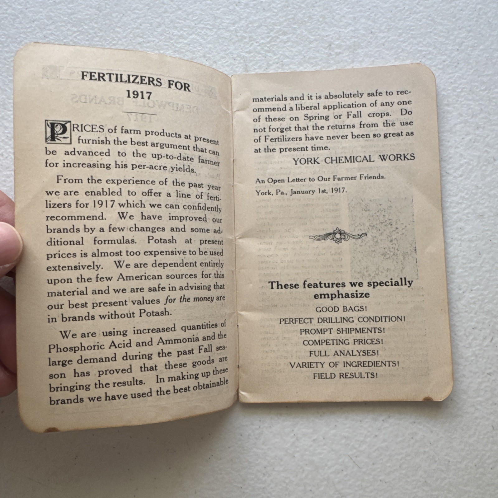 1917 Dempwolf&rsquo;s Fertilizers York Chemical Works York, PA Announcement Book
