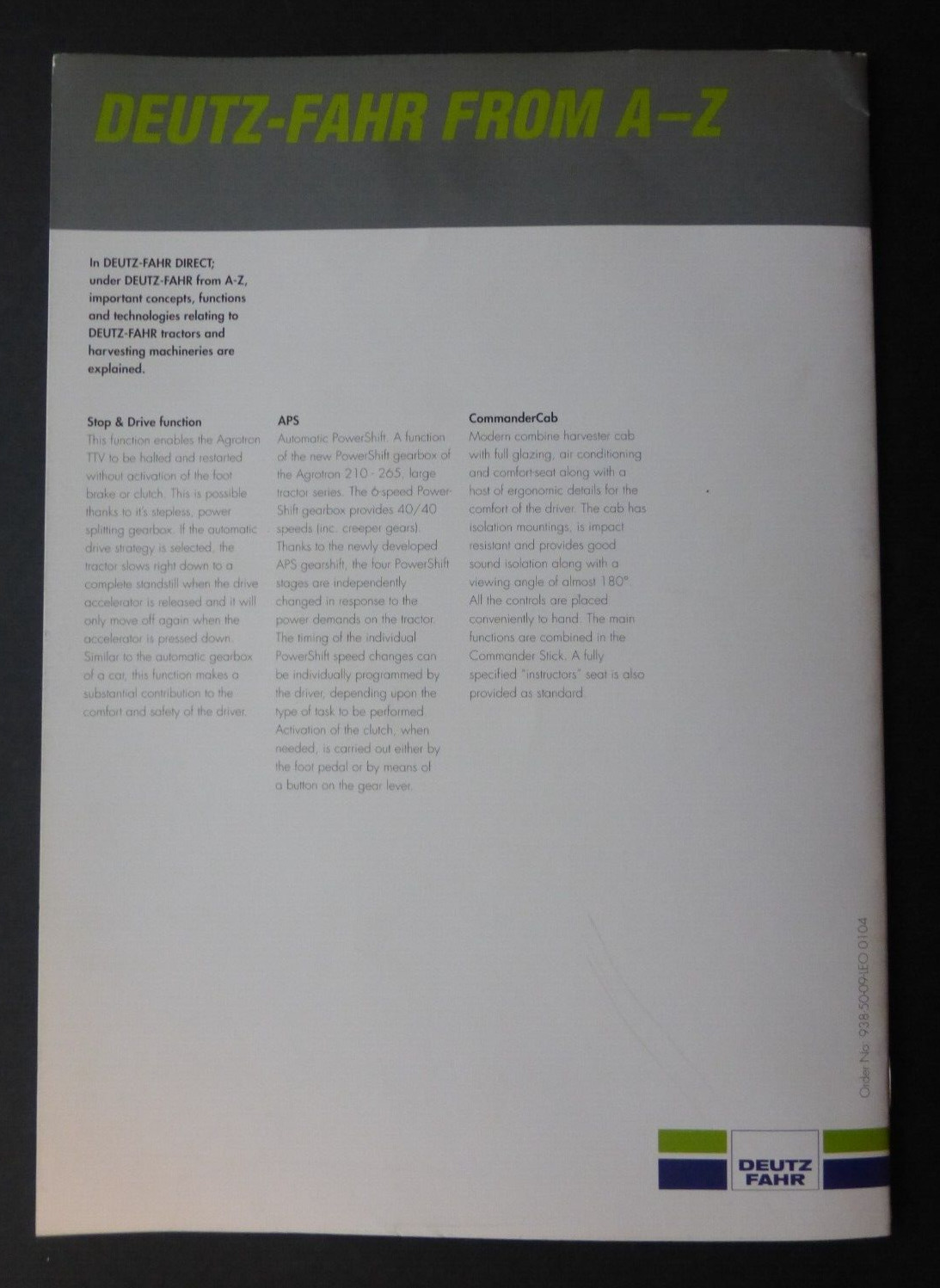 VTG Ad Sales Brochure Catalog Deutz-Fahr Direct 01/2004