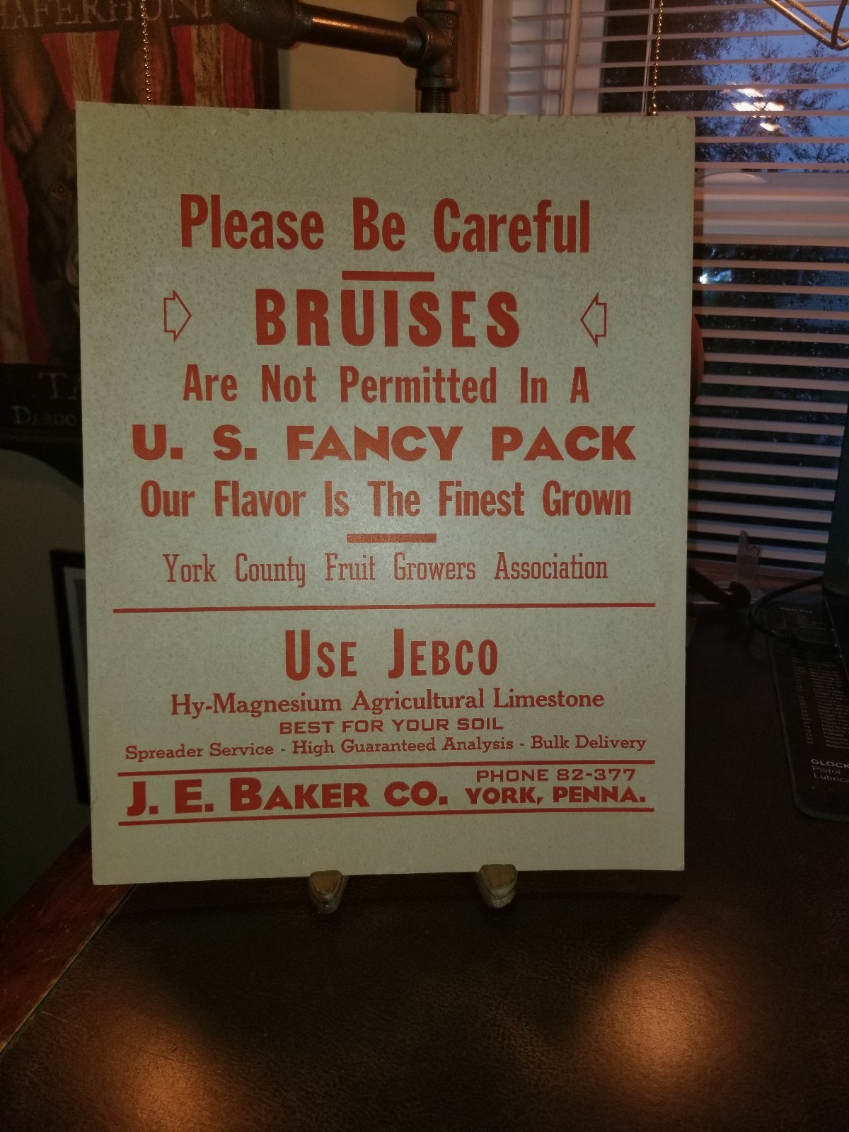 Vntg 1940s Cardboard J.E. Baker Agricultural Fertilizer Store Sign York Pa Farm