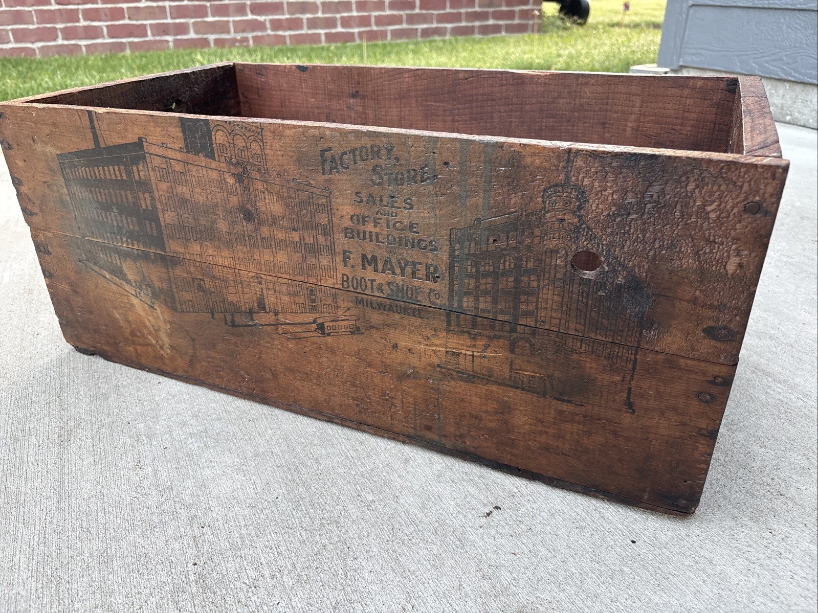Antique Wooden Crate F. Mayer Boot & Shoe Co Milwaukee Wisconsin Wood Box