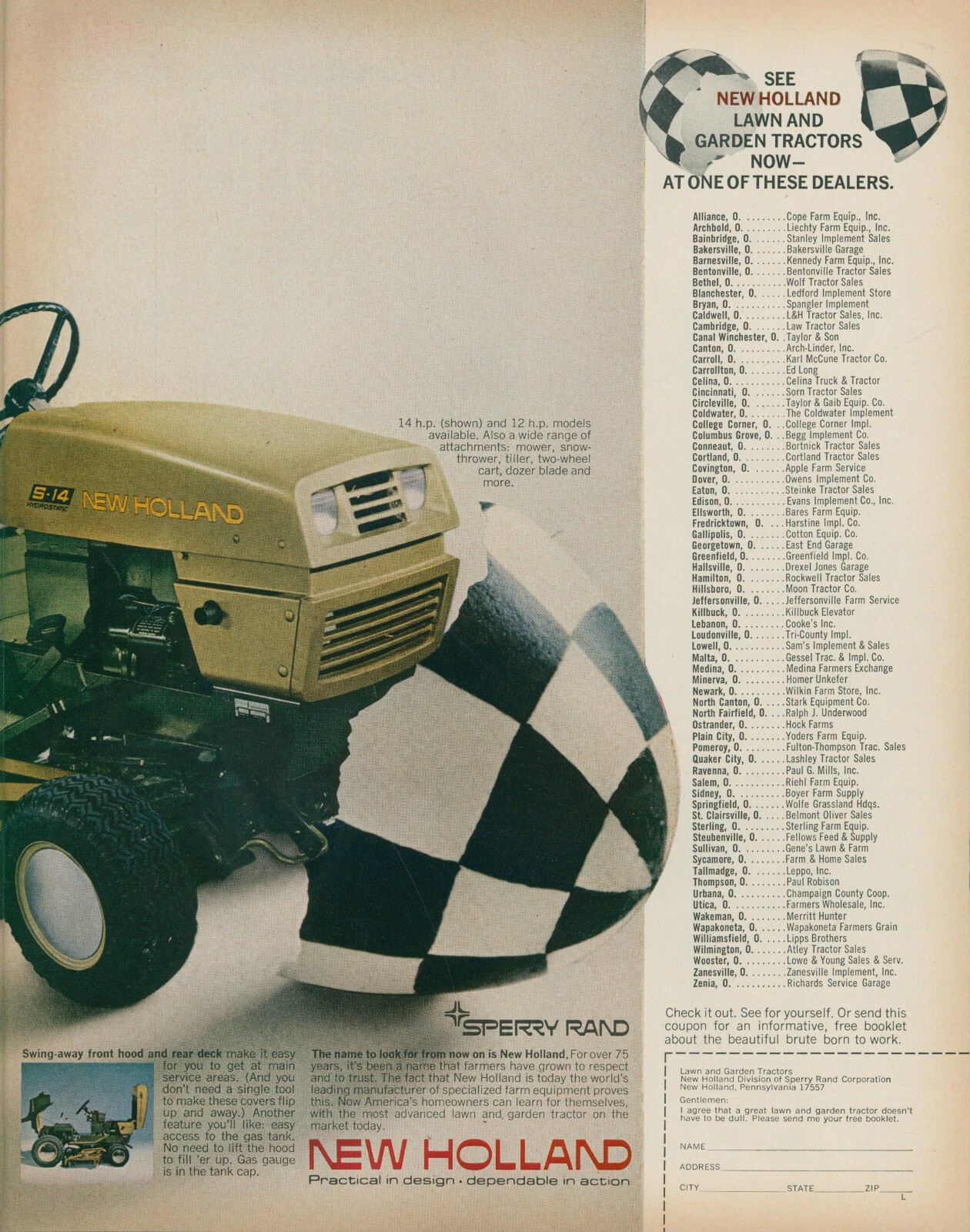 1971 New Holland Garden Tractor Thinks It Is Sports Car Sperry Rand Print Ad L35