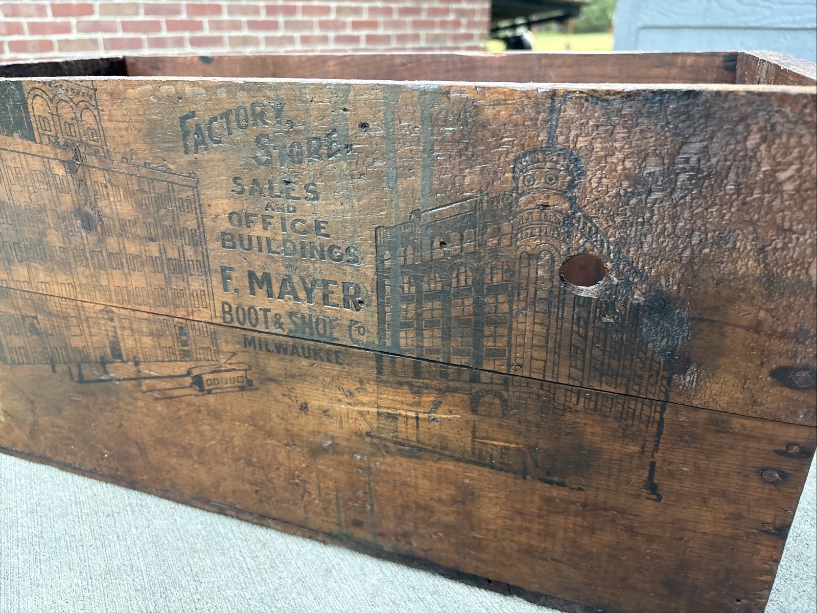 Antique Wooden Crate F. Mayer Boot & Shoe Co Milwaukee Wisconsin Wood Box