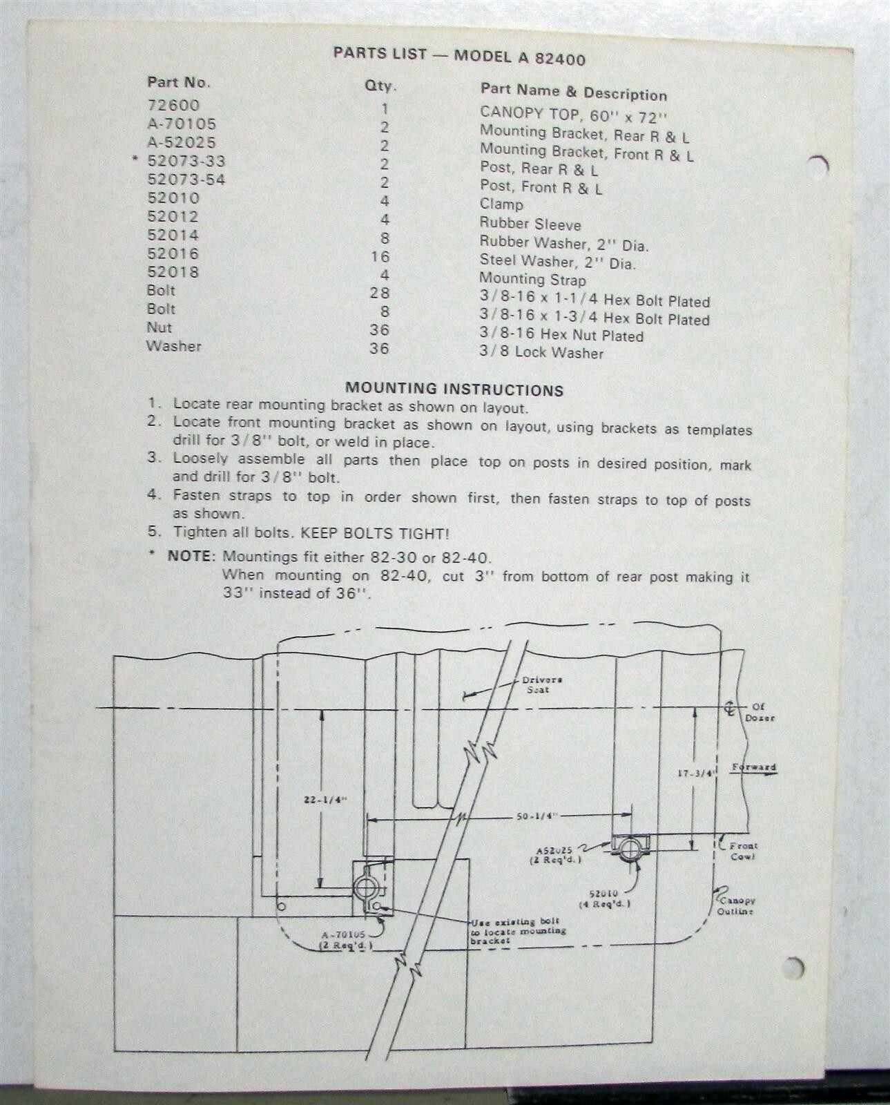 1969 Terex Allen Canopy A82400 Construction Sales Data Sheet