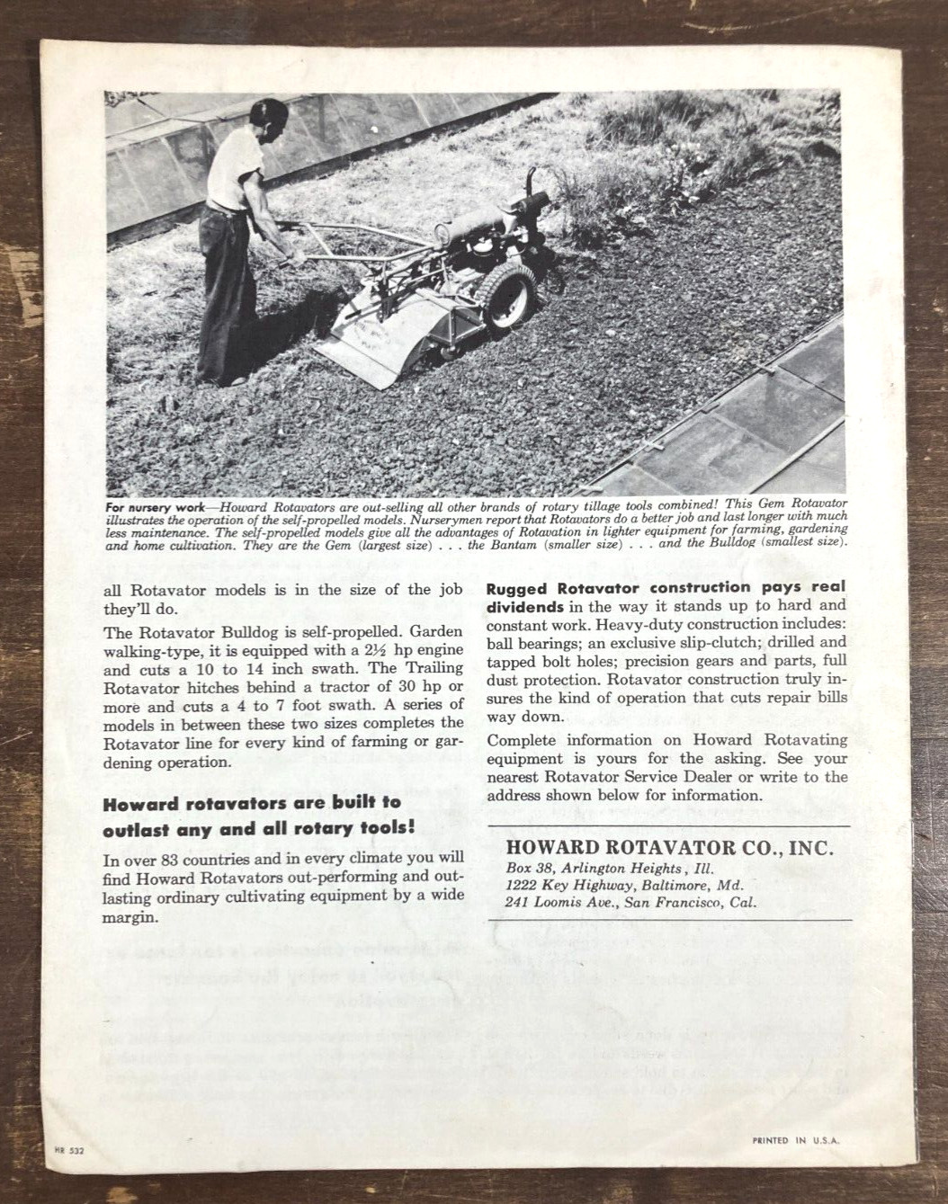 Howard Rotavator Co. 1950&rsquo;s Improve Your Soil Dealer Sales Brochure Rototiller