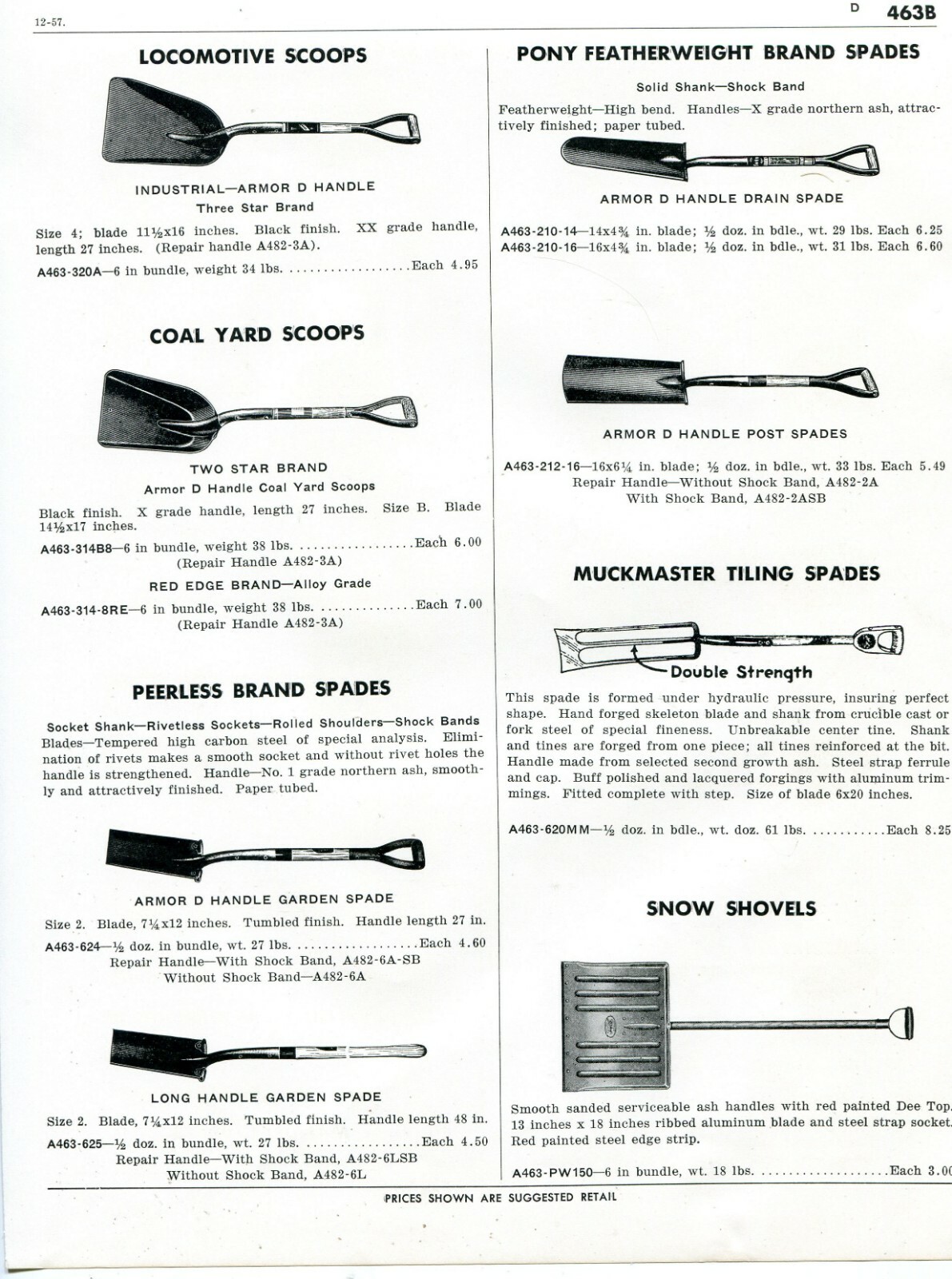 1958 Print Ad of Locomotive Scoop, Coal Yard Scoop, Peerless & Pony Spade Shovel