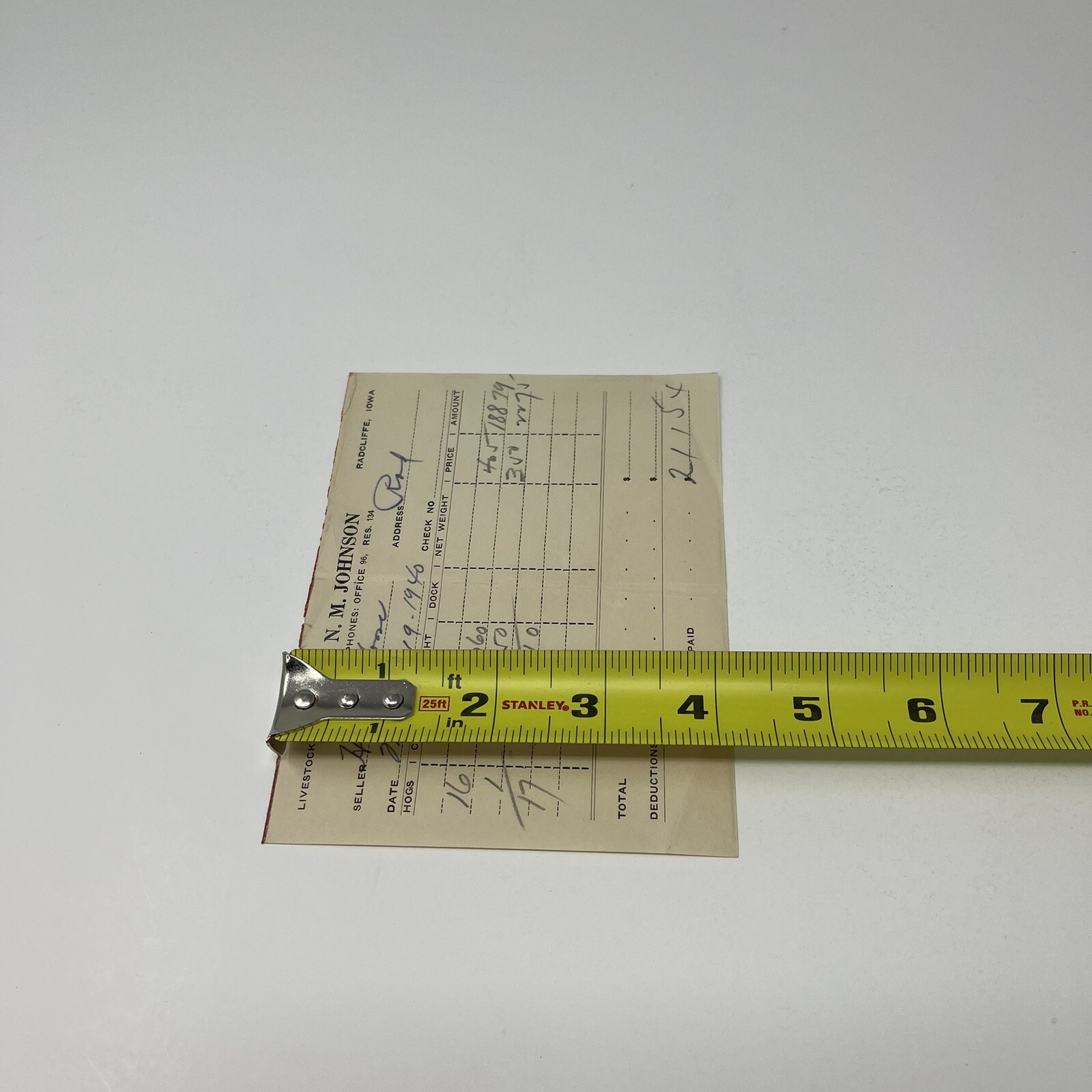 1940 N.M. Johnson Radcliff Iowa Livestock Buyer Receipt For 17 Hogs Farming