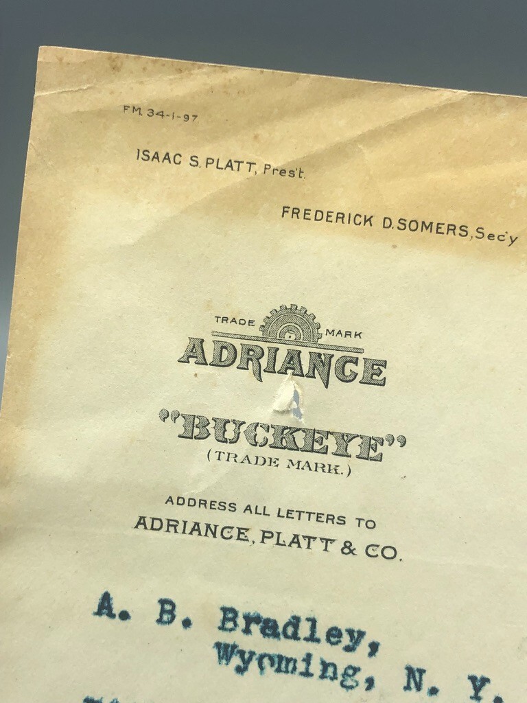 1884 & 1897 Adriance Platt BUCKEYE MOWER Reaper Letters Antique FARM Advertising