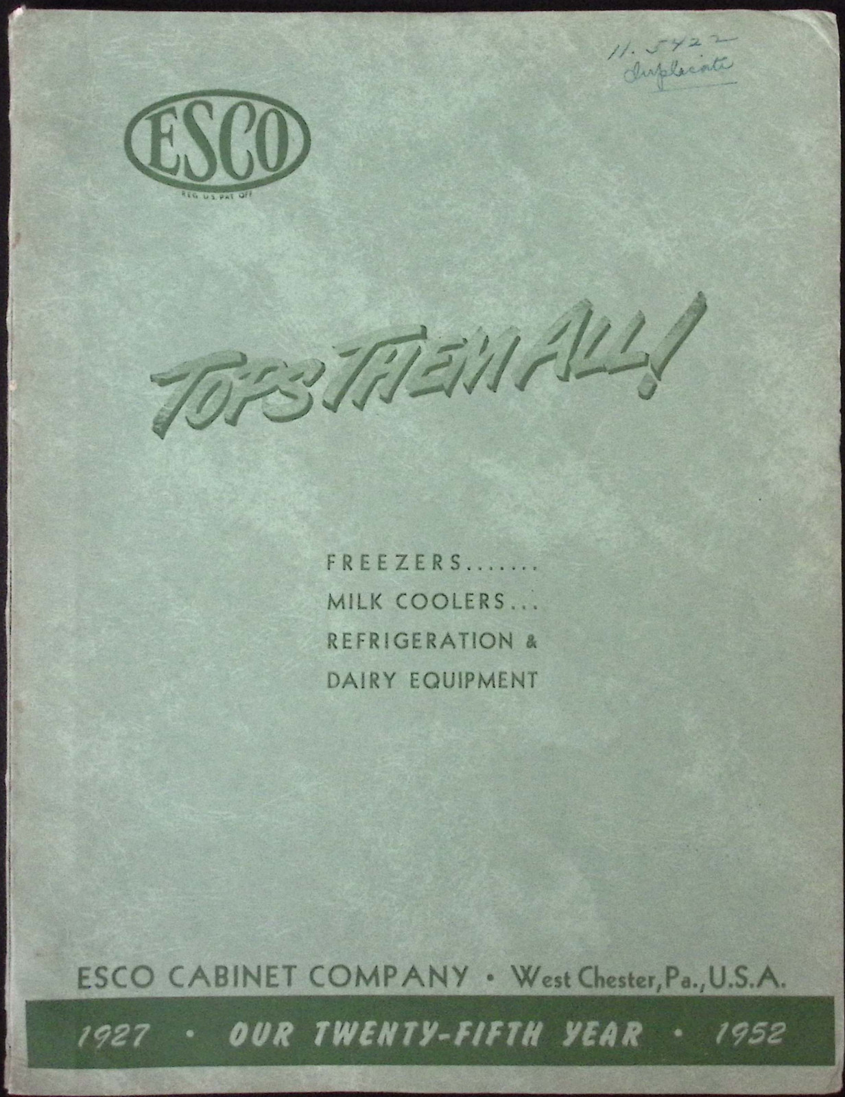 Esco Tops Thermally Freezers Milk Coolers Refrigeration Dairy Equipment Brochure