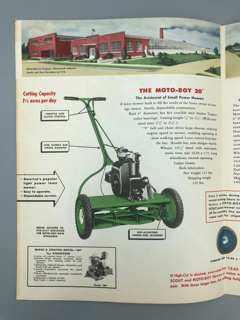 1940s MOTO-MOWER Co REEL LAWN MOWER Vintage ADVERTISE Brochure BRIGGS & STRATTON