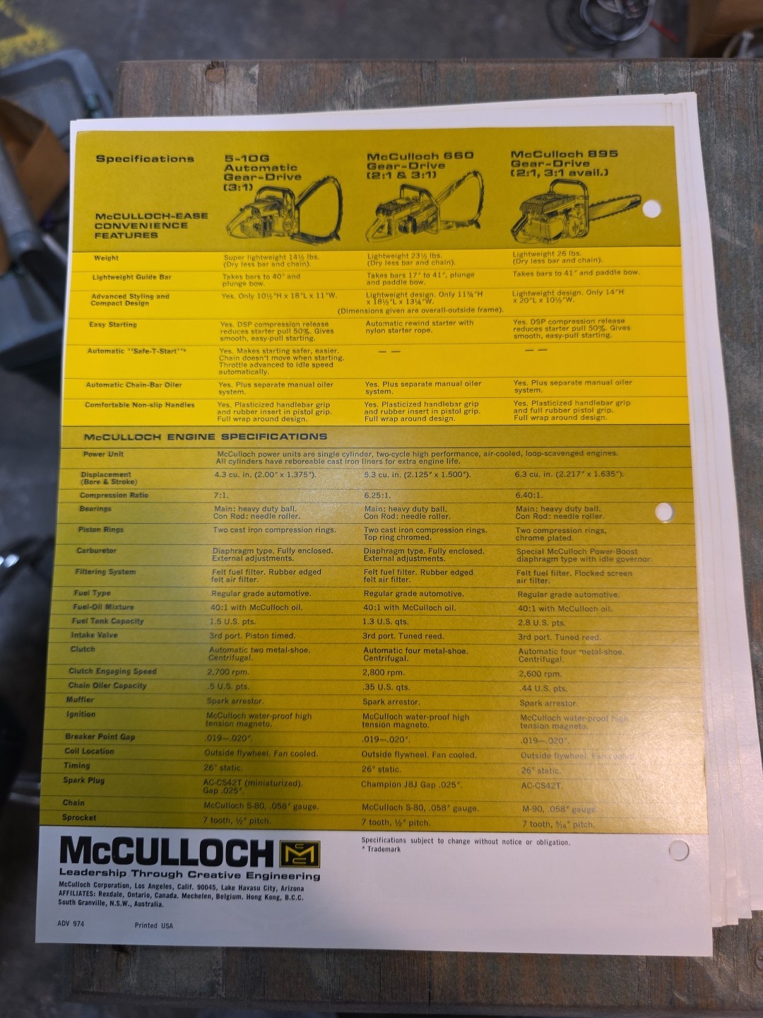 Mcculloch Super Lightweight Direct Drives Mac 1-10 10-10 2-10 3-10E 2-10G Mac 15