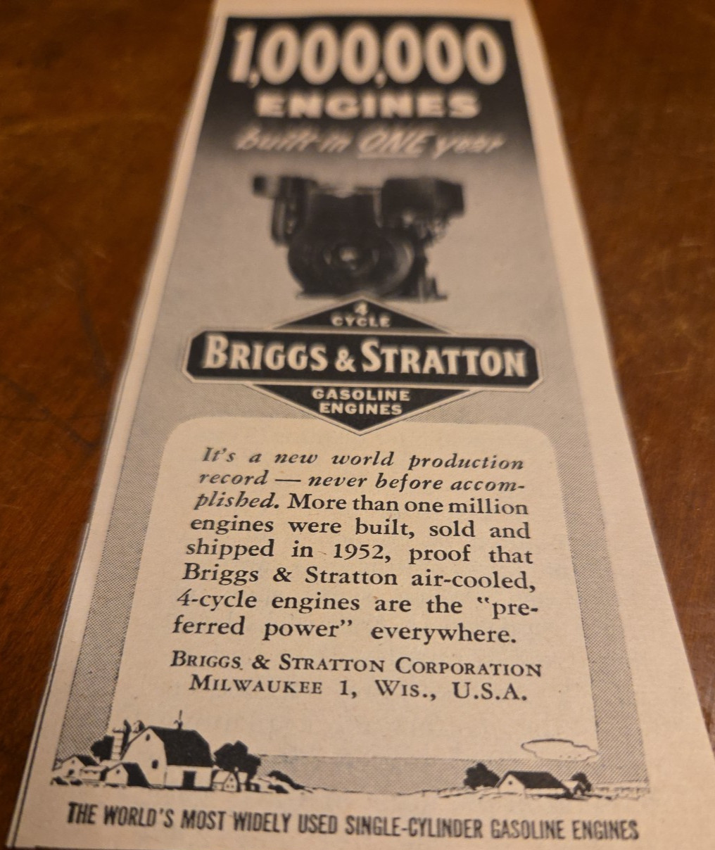 1953 Print Ad Briggs & Stratton 4 Cycle Gasoline Engine 1.000.00 Built 1 Year