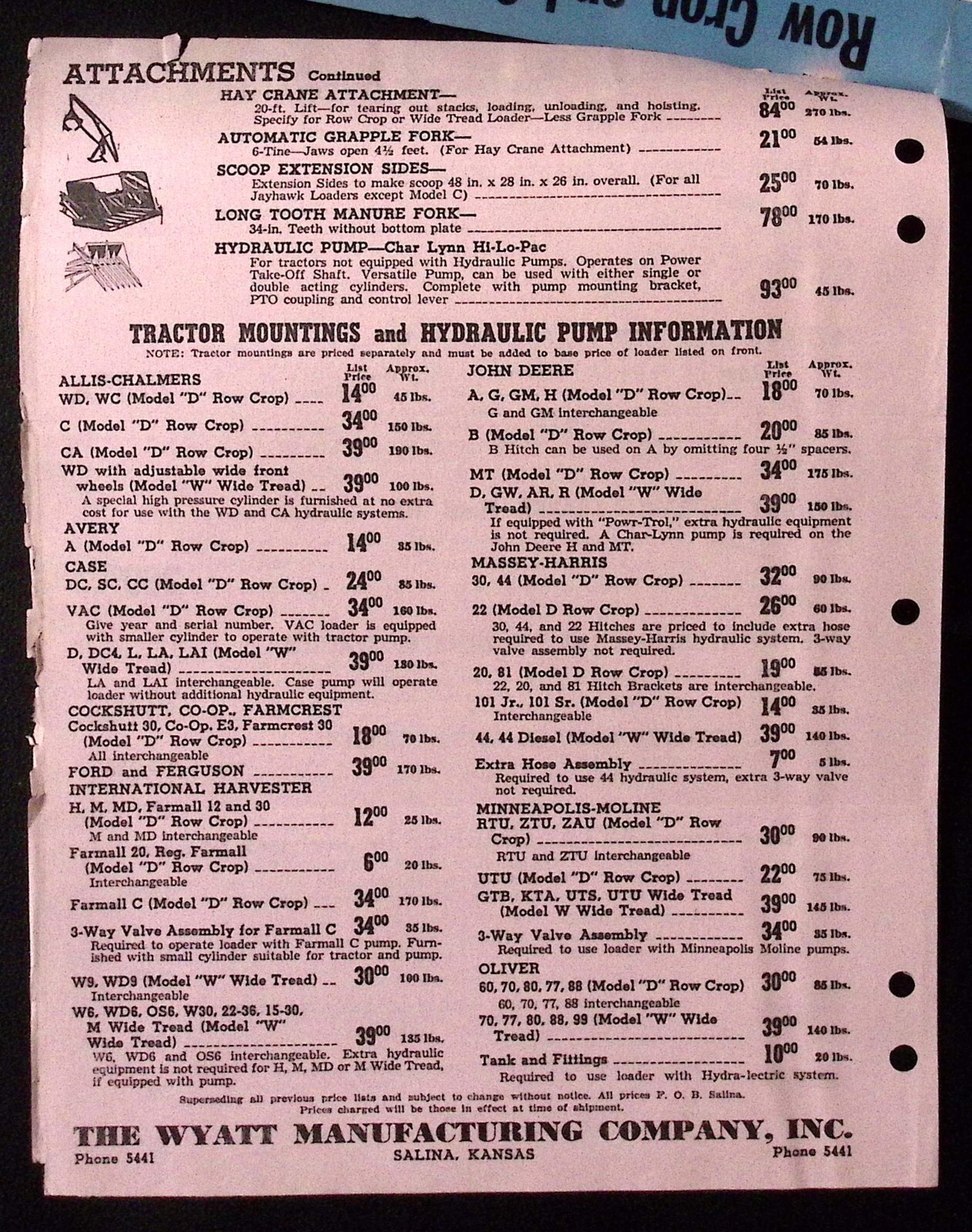 1953 Jayhawk Hydraulic Loader Brochure Wyatt Manufacturing Co Inc Salina KS